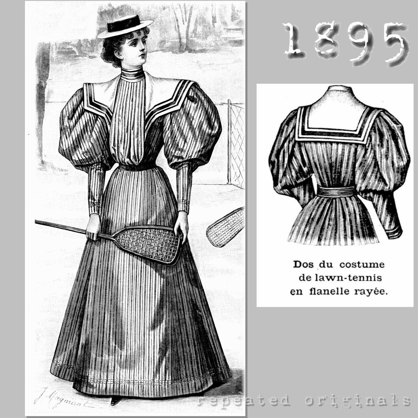 1895 Lawn Tennis Costume Sewing Pattern - INSTANT DOWNLOAD PDF