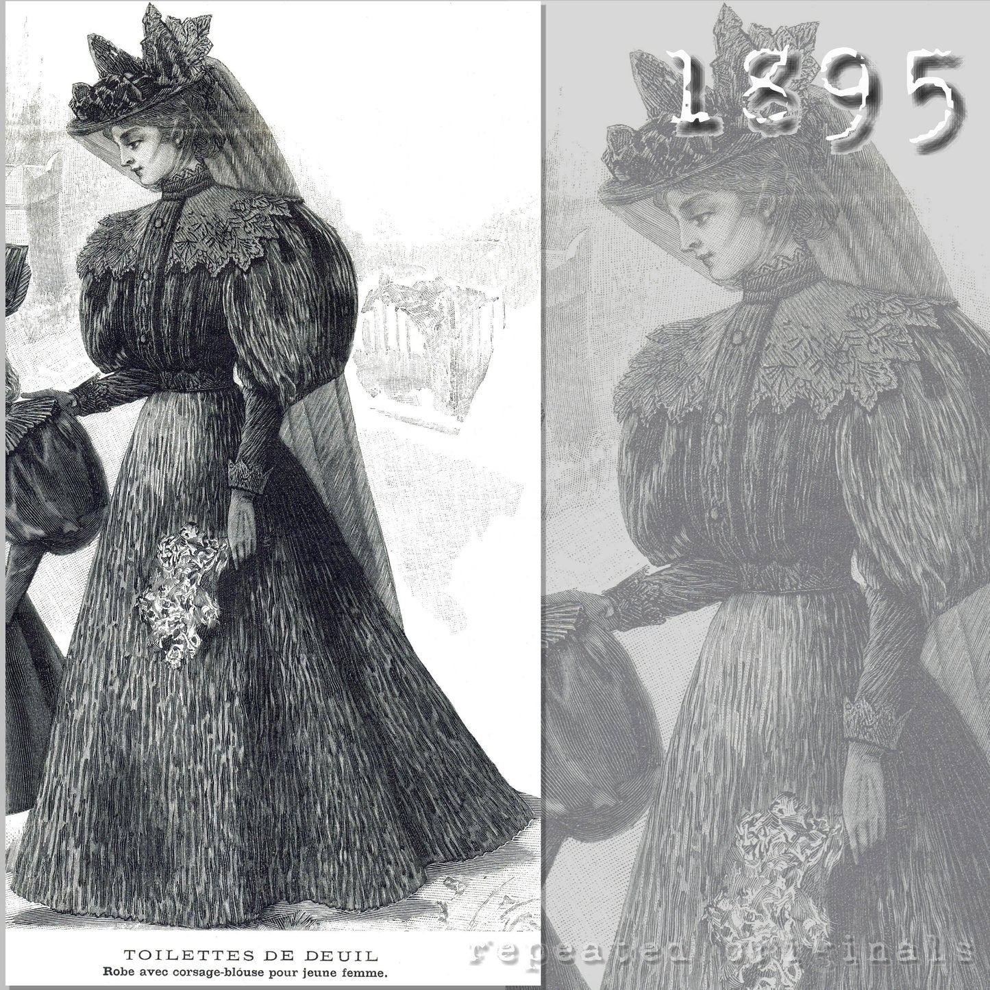 1895 Mourning Dress (Bodice only) Sewing Pattern - INSTANT DOWNLOAD PDF