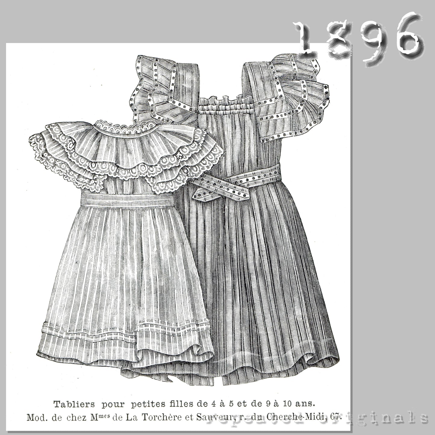 1896 Aprons for Girls 4-5 and 9-10 Years Sewing Pattern - INSTANT DOWNLOAD PDF