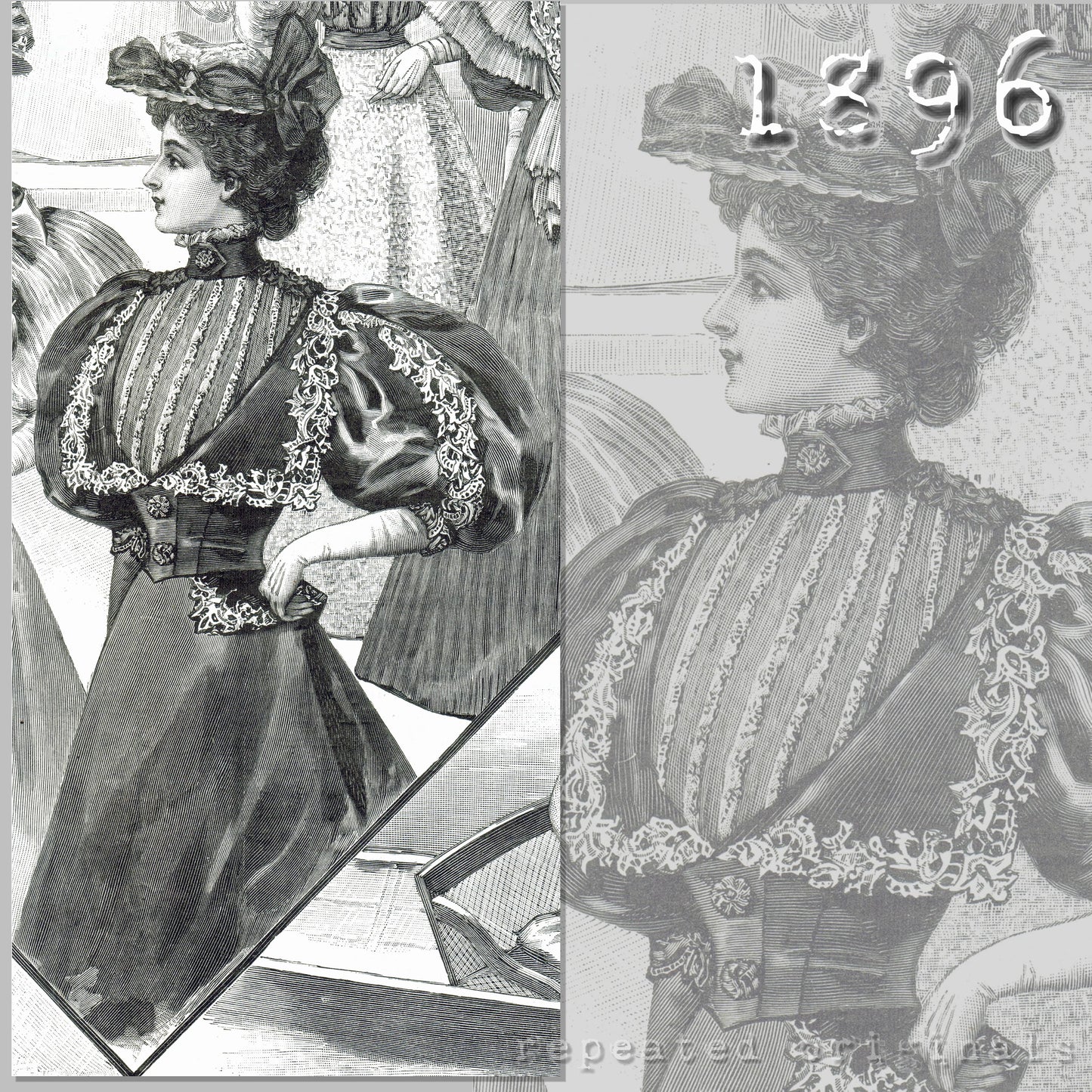 1896 Dress with Large Lapels Sewing Pattern - INSTANT DOWNLOAD PDF