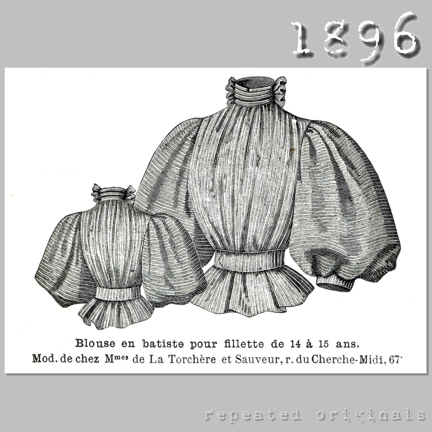 1896 Batiste Blouse for Girls 14-15 Years Sewing Pattern - INSTANT DOWNLOAD PDF