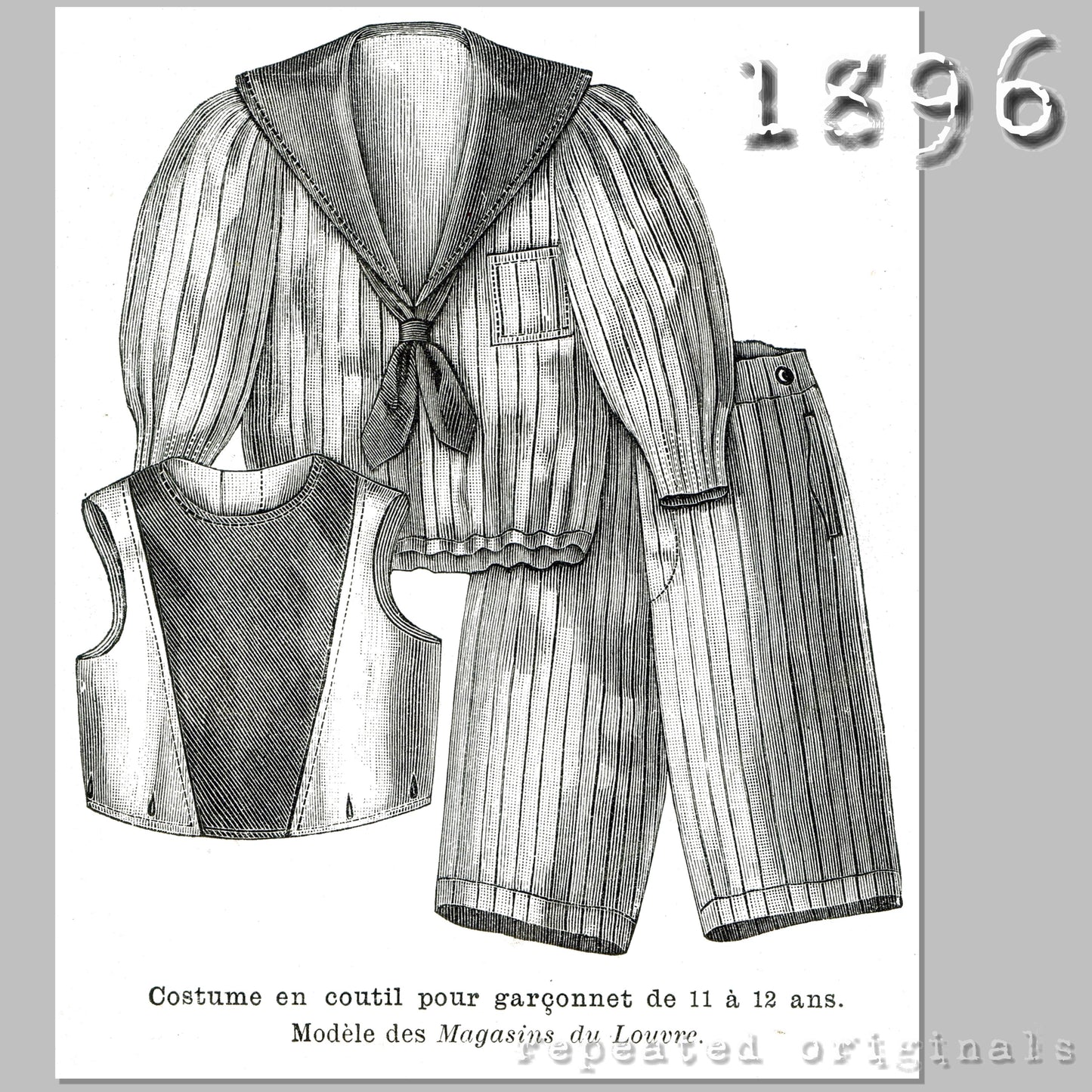 1896 Sailor Suit for Boy 11-12 Years Sewing Pattern - INSTANT DOWNLOAD PDF