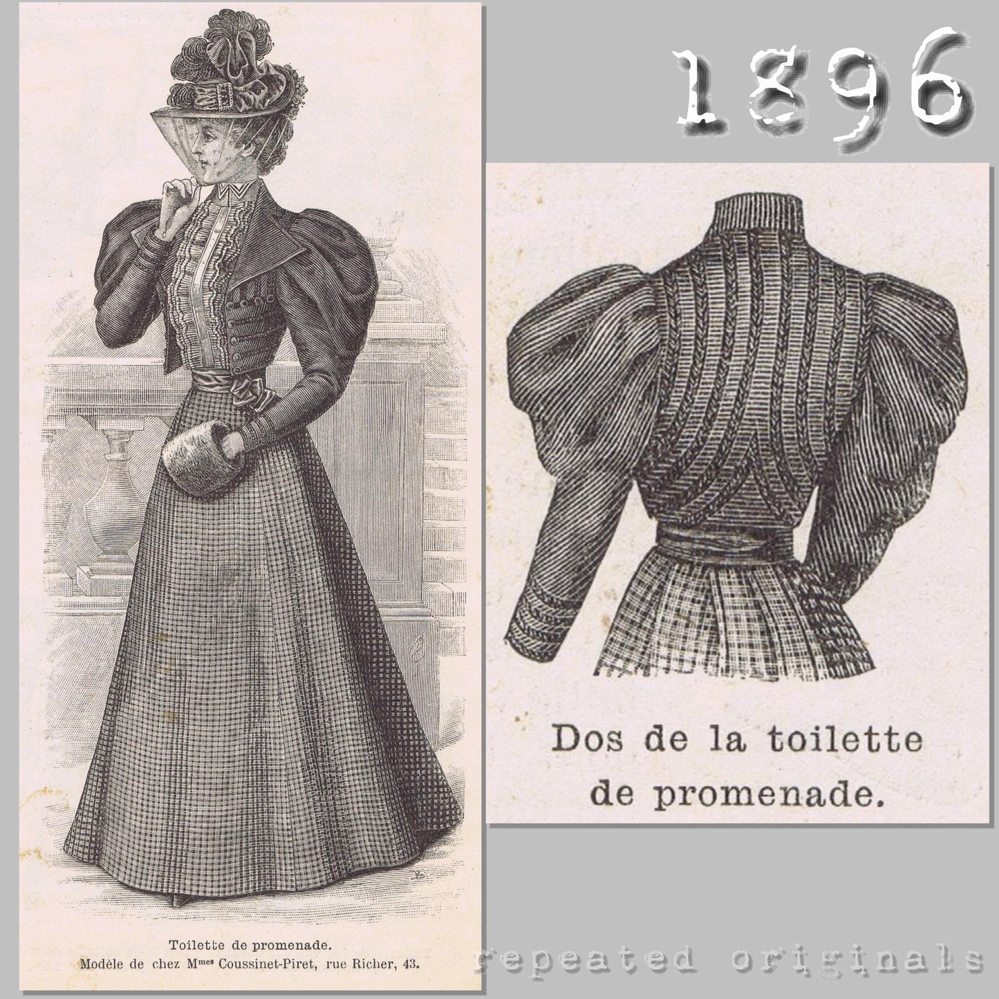 1896 Promenade Outfit (Jacket Bodice and Skirt) Sewing Pattern - INSTANT DOWNLOAD PDF