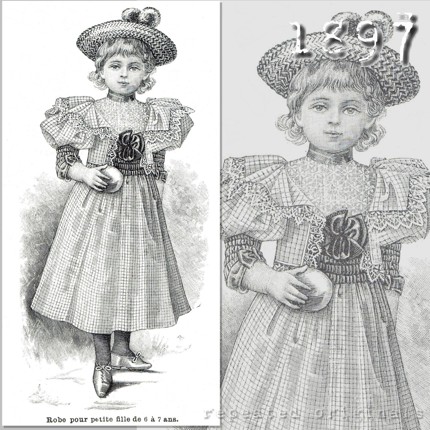 1897 Dress for Girl 6 - 7 Years Sewing Pattern - INSTANT DOWNLOAD PDF