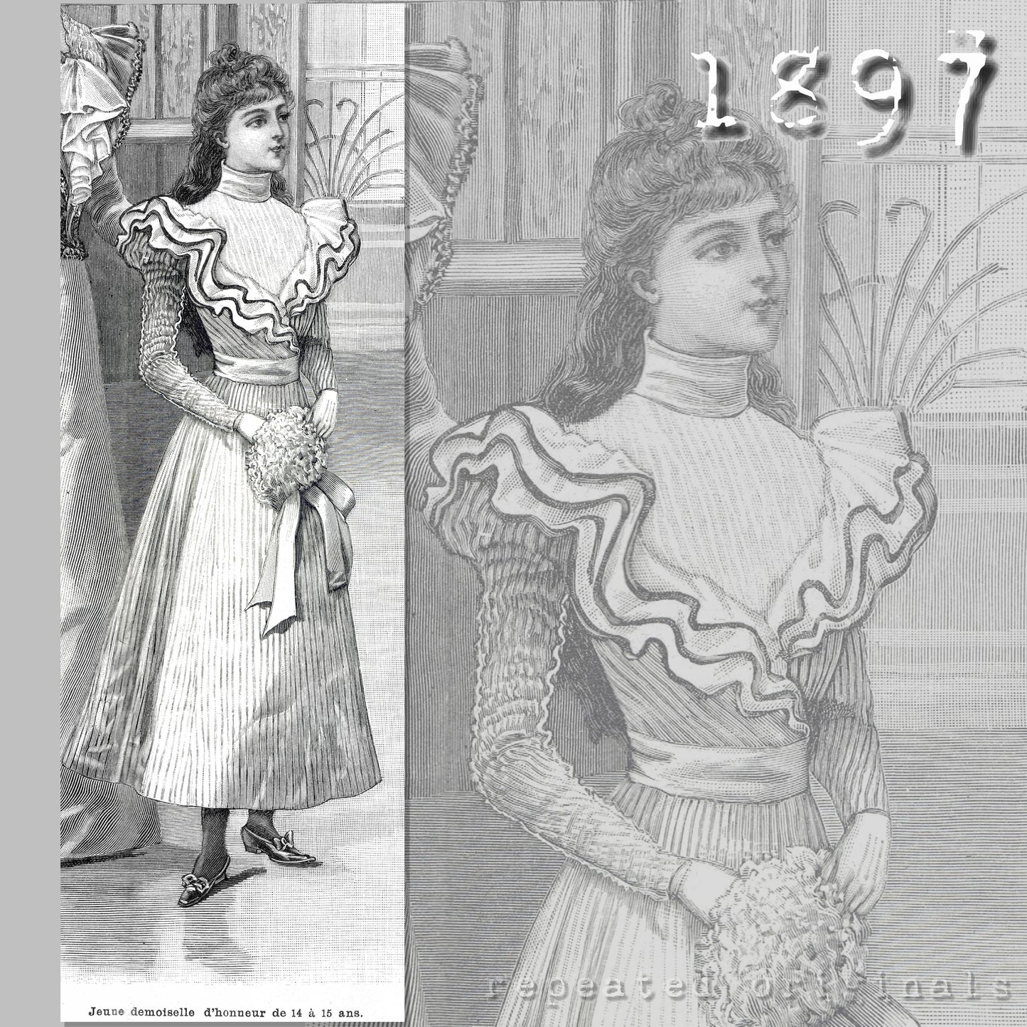 1897 Bridesmaid Dress for Girl 14 - 15 Years Sewing Pattern - INSTANT DOWNLOAD PDF