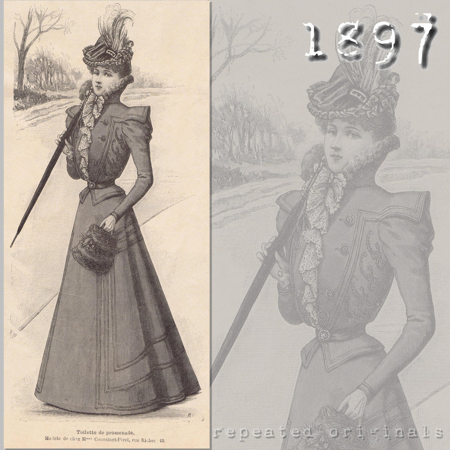 1897 Walking Costume Sewing Pattern - INSTANT DOWNLOAD PDF