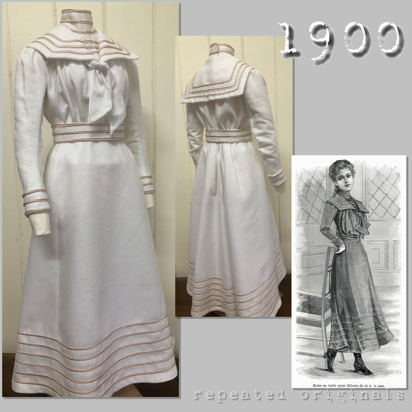 1900 Dress for Girl 12 to 14 Years Sewing Pattern - INSTANT DOWNLOAD PDF