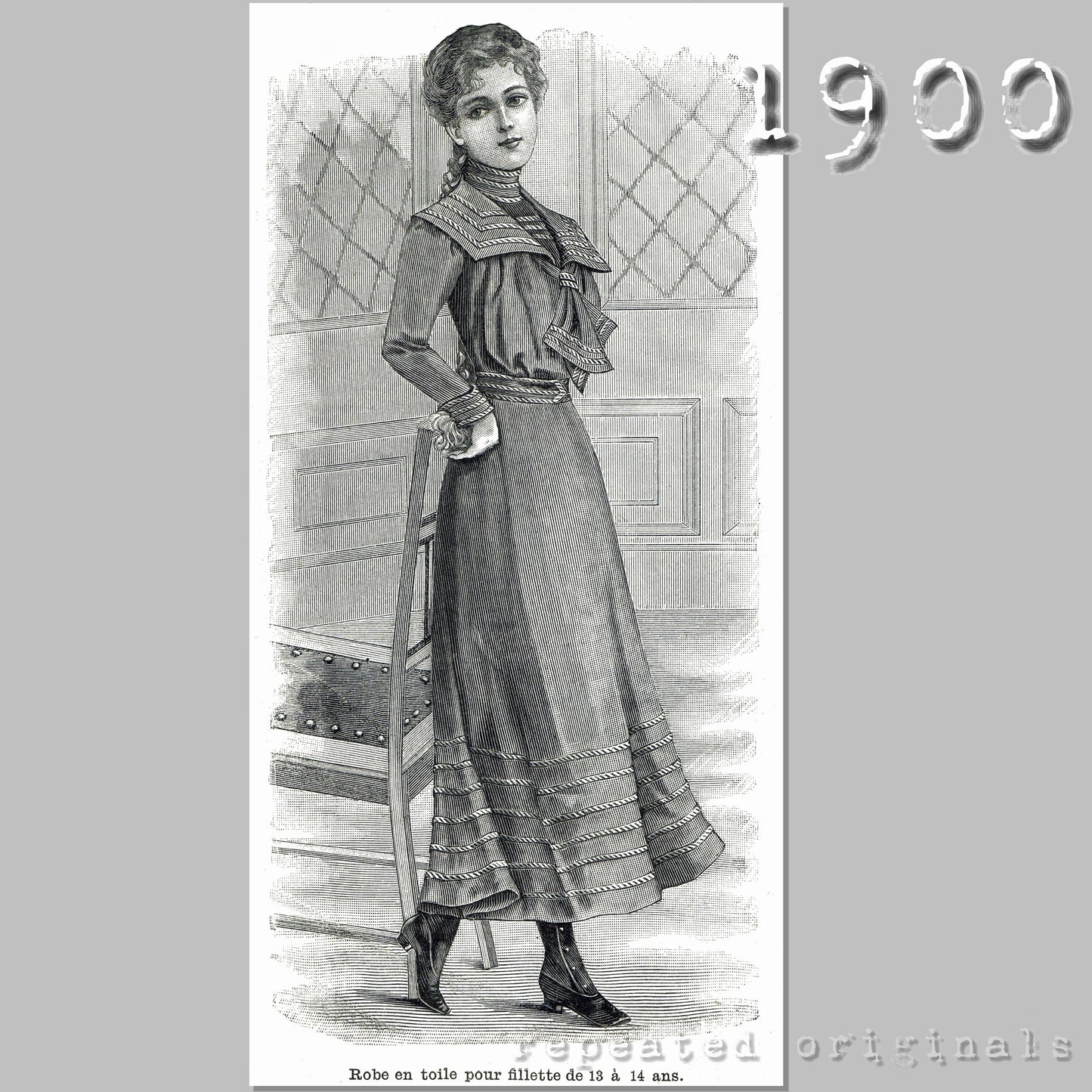 1900 Dress for Girl 12 to 14 Years Sewing Pattern - INSTANT DOWNLOAD PDF
