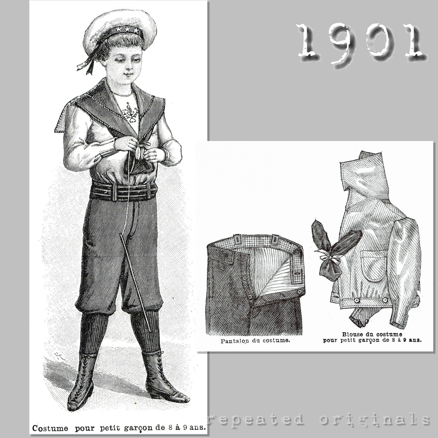 1901 Outfit for Boy 8 - 9 Years Sewing Pattern - INSTANT DOWNLOAD PDF
