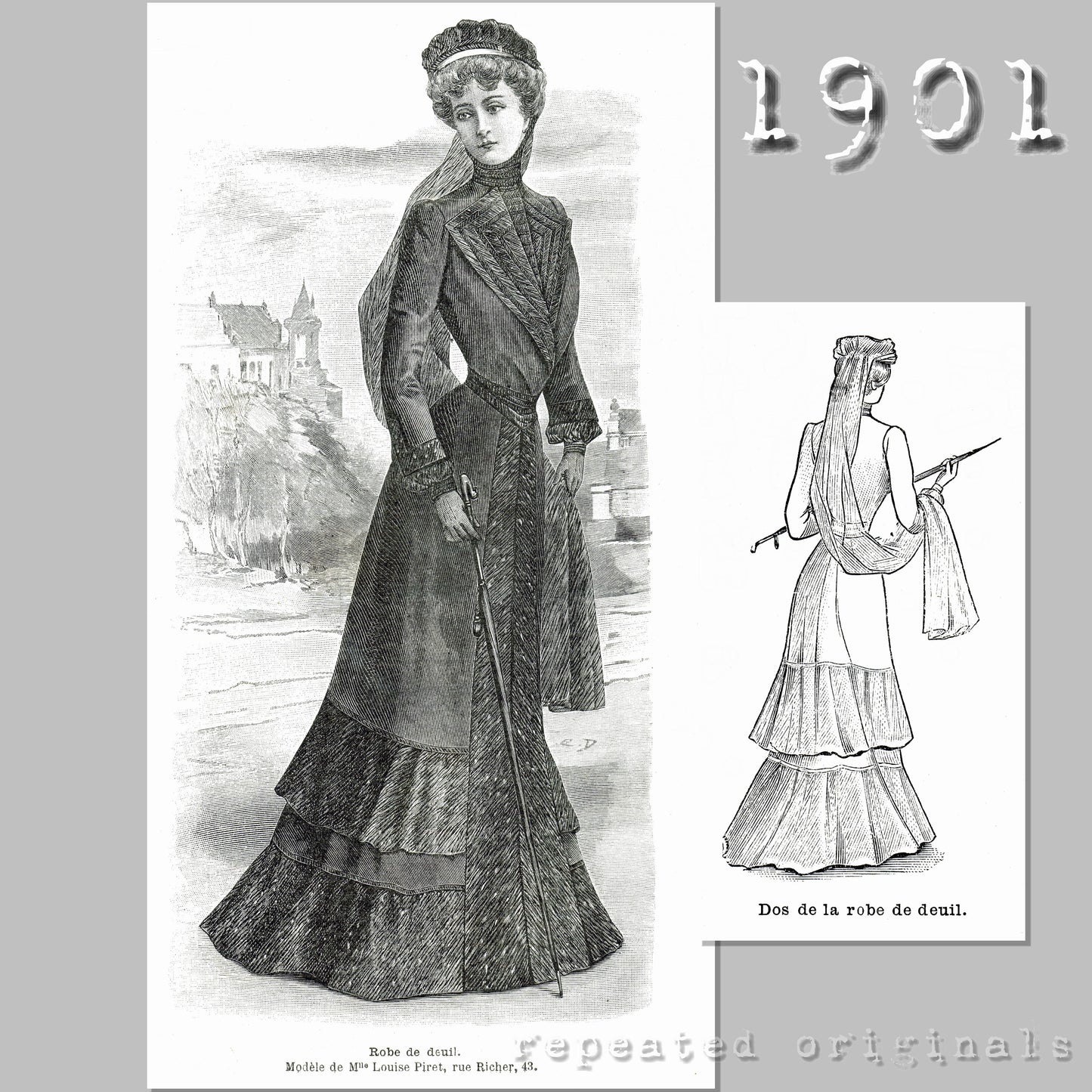 1901 Mourning Dress Sewing Pattern - INSTANT DOWNLOAD PDF
