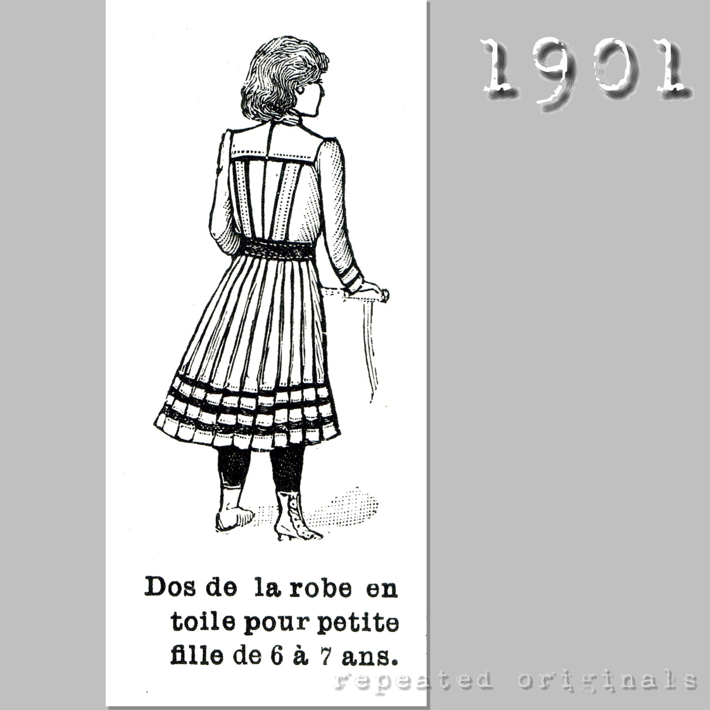 1901 Dress for Girls 6 - 7 Years Sewing Pattern - INSTANT DOWNLOAD PDF