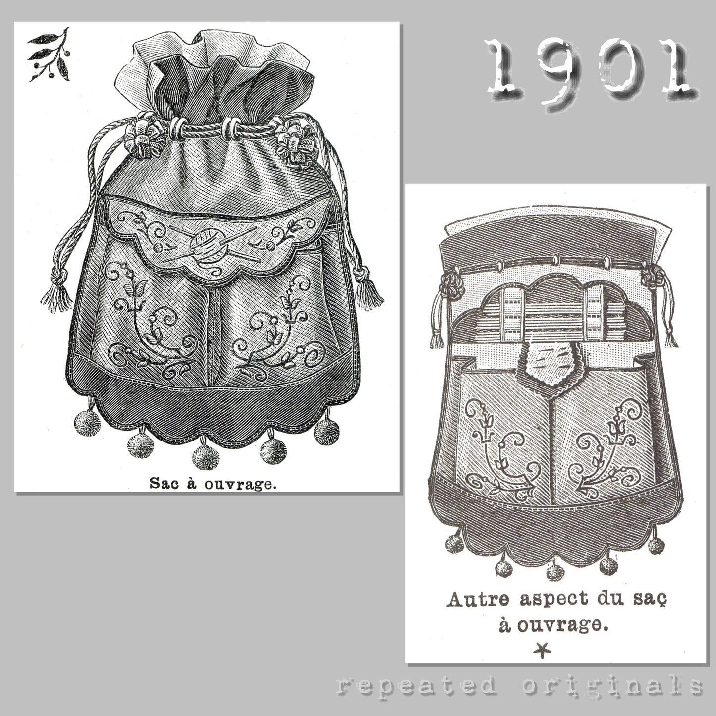 1901 Handwork Bag Sewing Pattern - INSTANT DOWNLOAD PDF