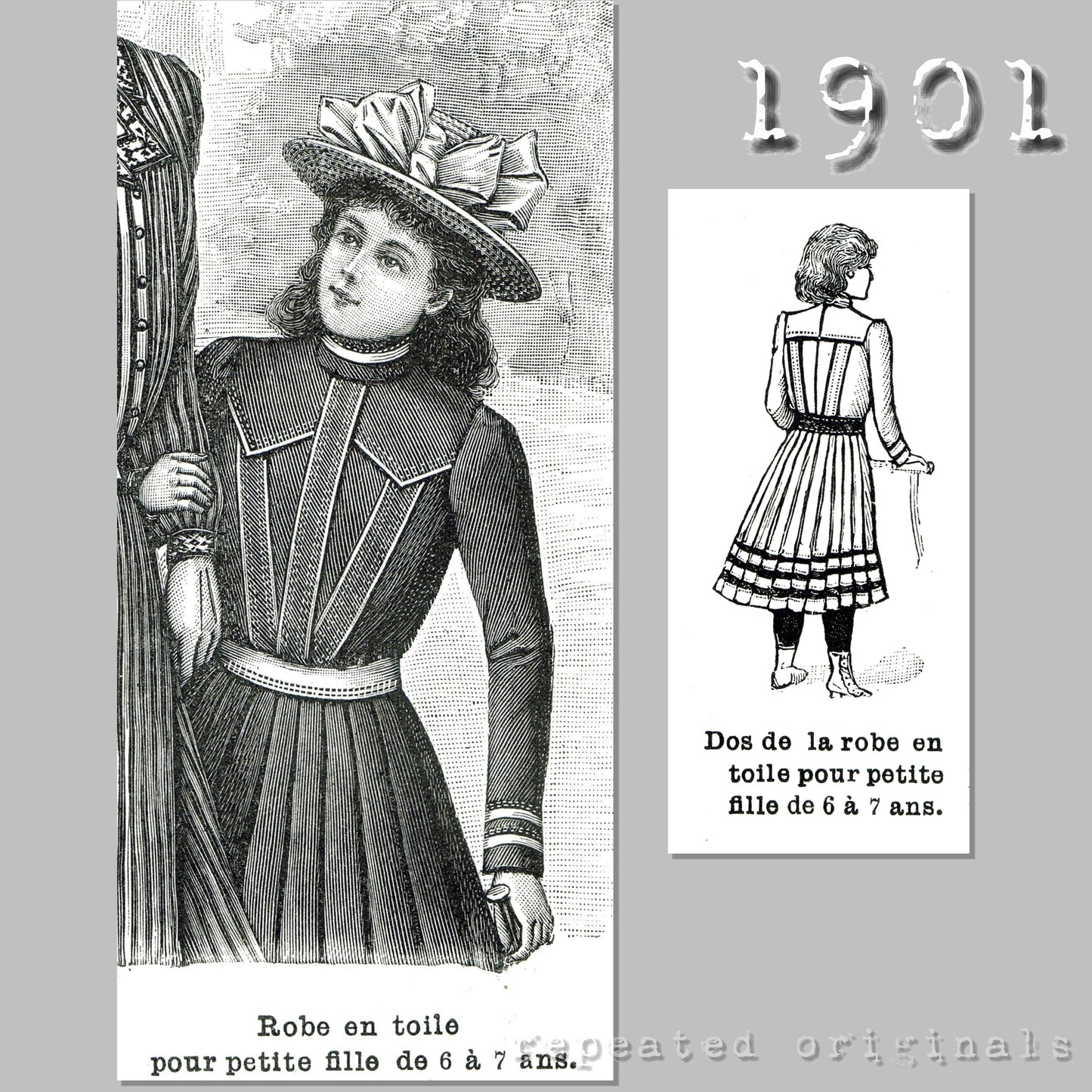 1901 Dress for Girls 6 - 7 Years Sewing Pattern - INSTANT DOWNLOAD PDF