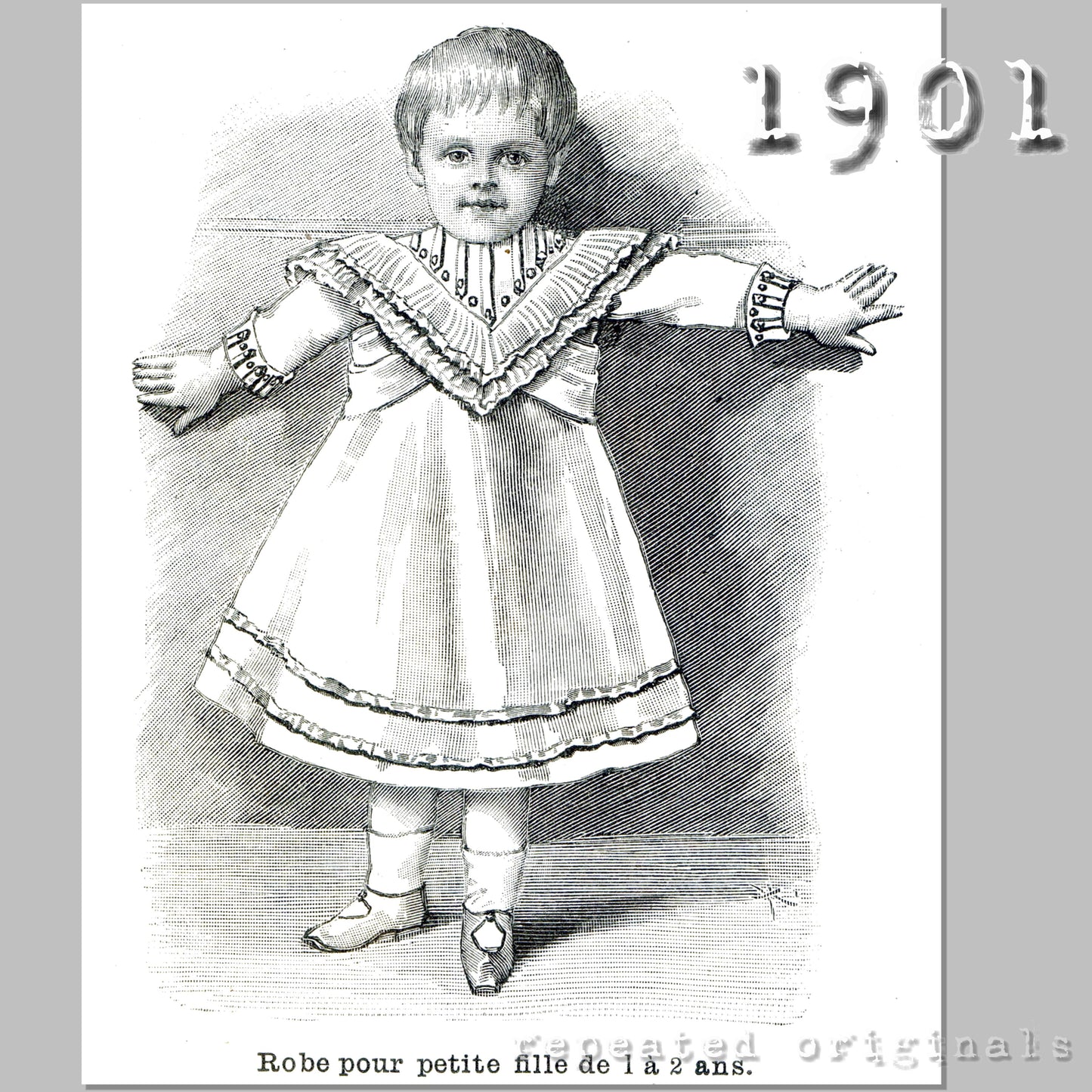 1901 Dress for Girls 1 - 2 Years Sewing Pattern - INSTANT DOWNLOAD PDF
