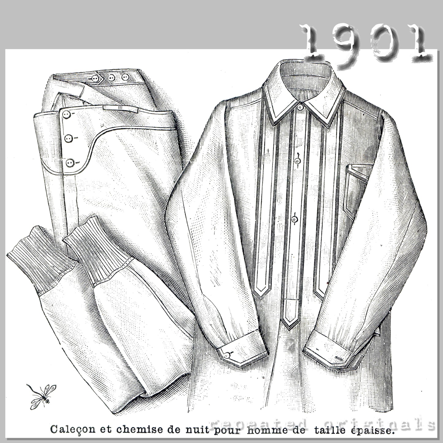 1901 Men's Large Size Underwear (Nightshirt and Underpants) Sewing Pattern - INSTANT DOWNLOAD PDF