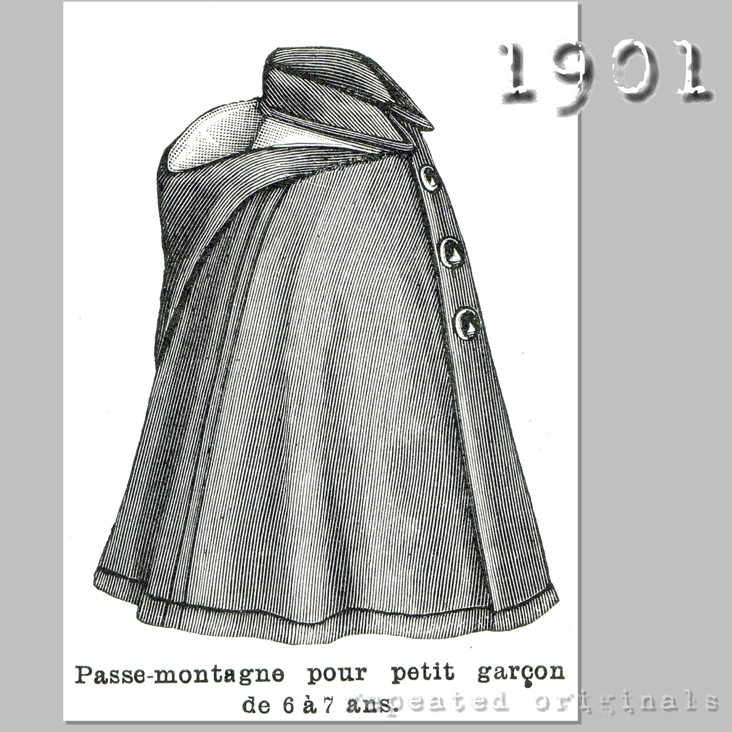 1901 Hooded Mantle for Boy 6 - 7 Years Sewing Pattern - INSTANT DOWNLOAD PDF
