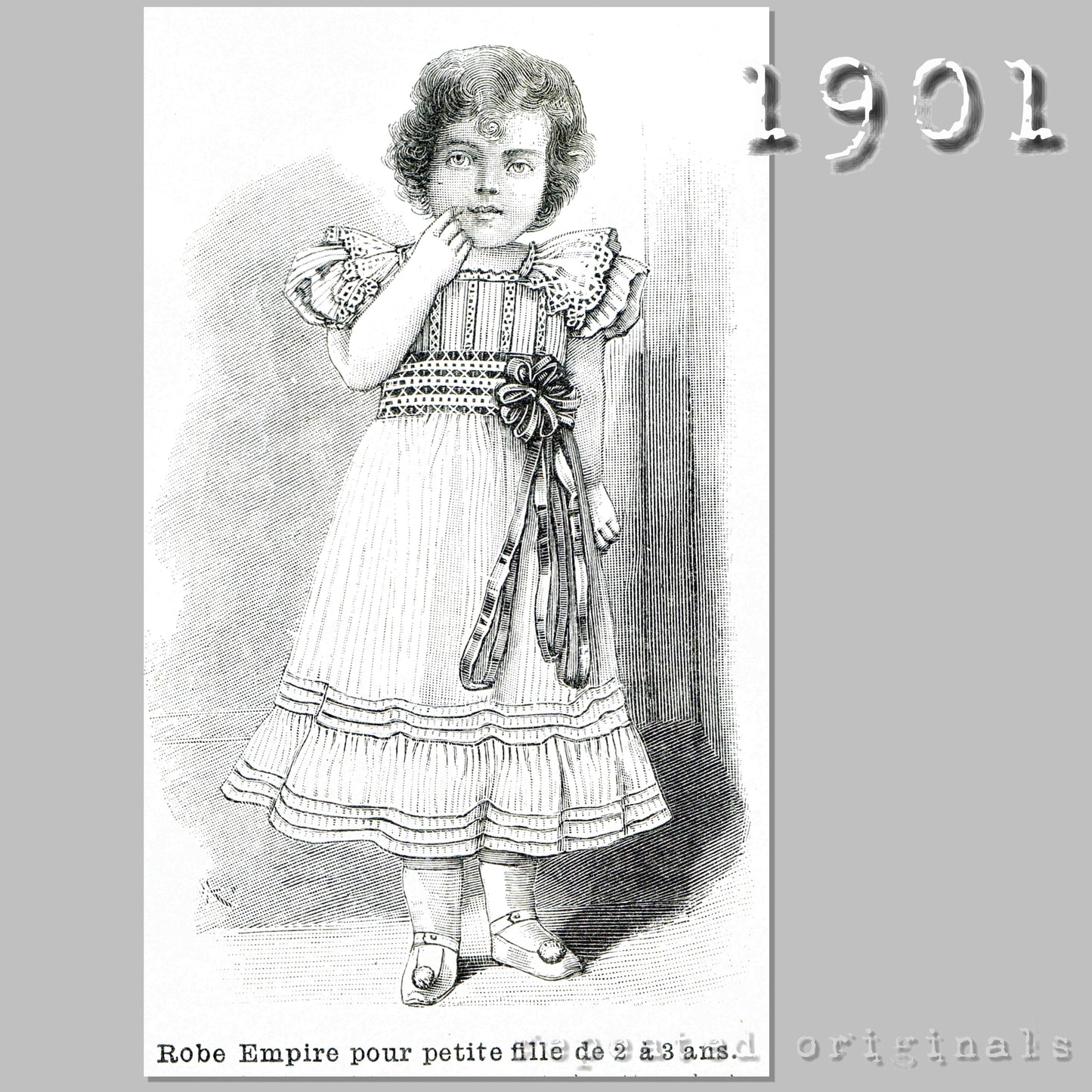 1901 Empire Dress for Girls 2 to 3 Years Sewing Pattern - INSTANT DOWNLOAD PDF