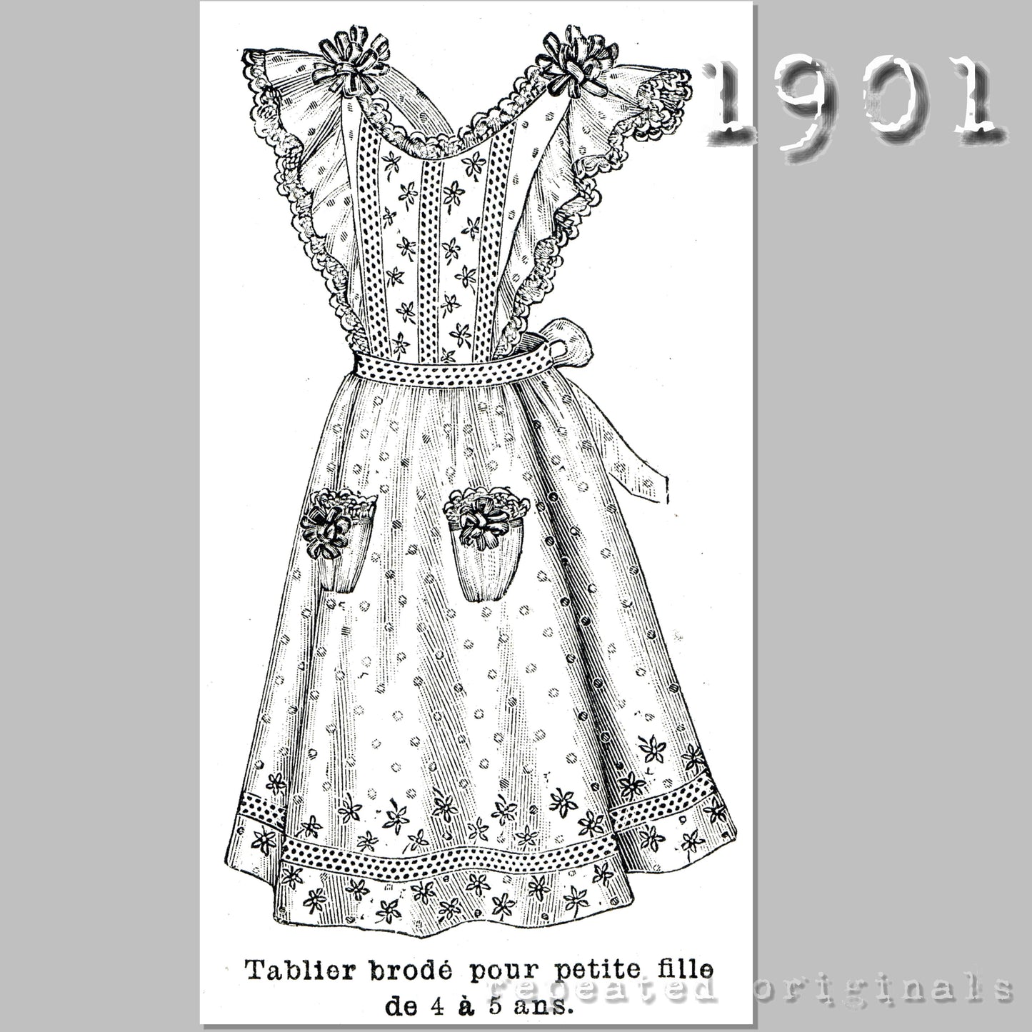 1901 Apron for Young Girl 4 to 5 Years Sewing Pattern - INSTANT DOWNLOAD PDF