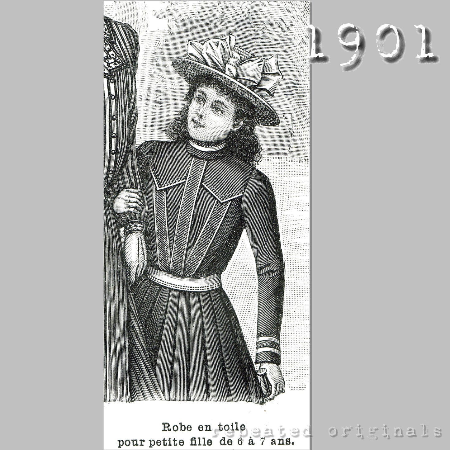 1901 Dress for Girls 6 - 7 Years Sewing Pattern - INSTANT DOWNLOAD PDF