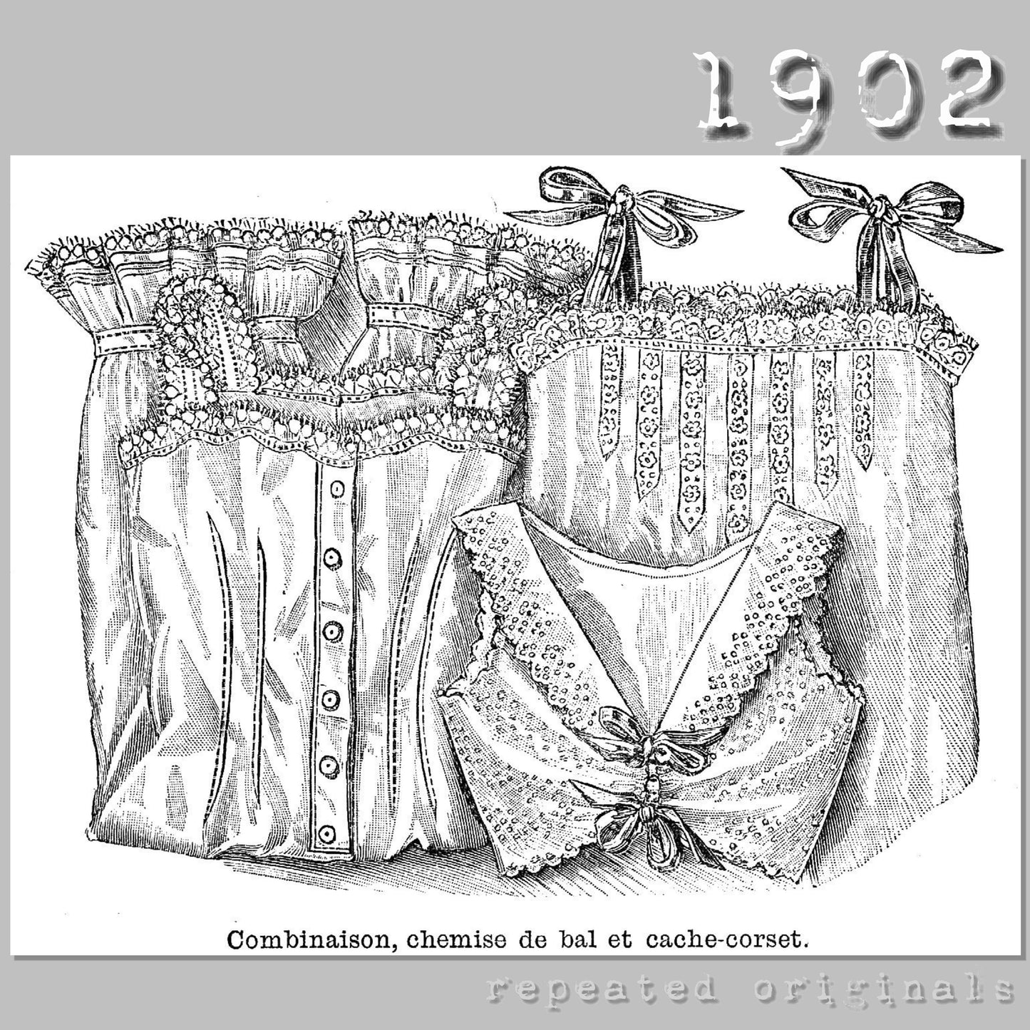 1902 Combinations, Chemise for Ball and Corset Cover Sewing Pattern - INSTANT DOWNLOAD PDF
