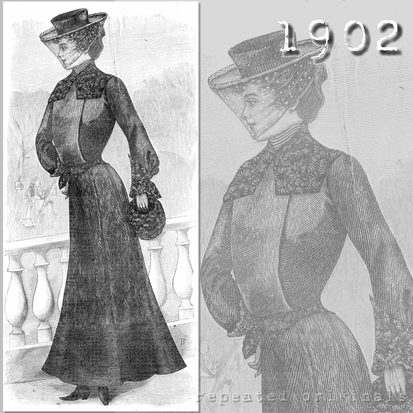 1902 Winter Dress Sewing Pattern - INSTANT DOWNLOAD PDF
