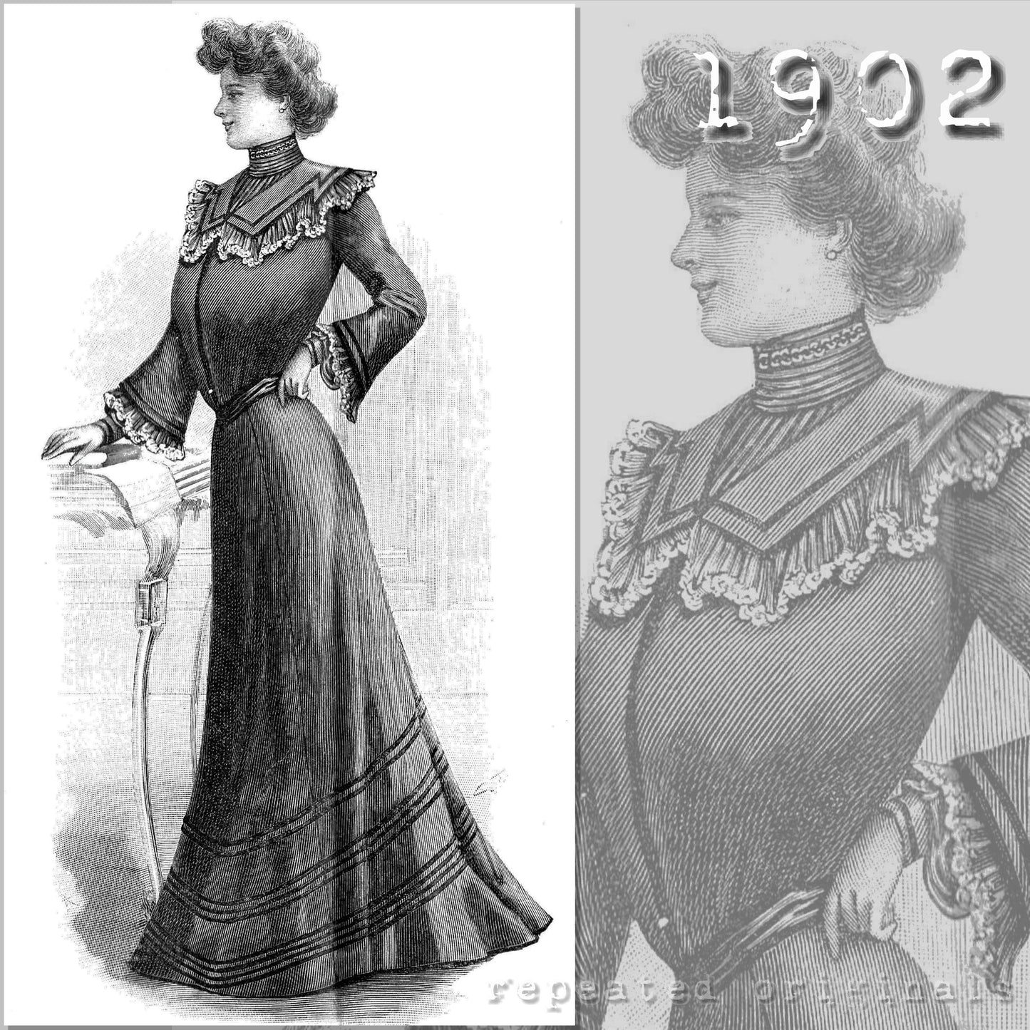 1902 Simple Dress Sewing Pattern - INSTANT DOWNLOAD PDF
