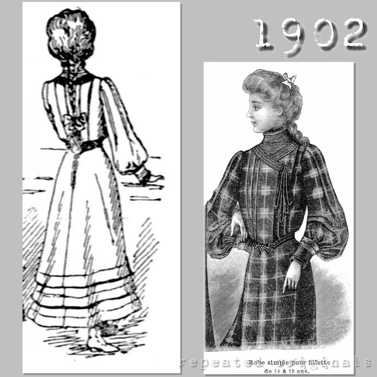 1902 Dress for Girl 14 -15 Years Sewing Pattern - INSTANT DOWNLOAD PDF
