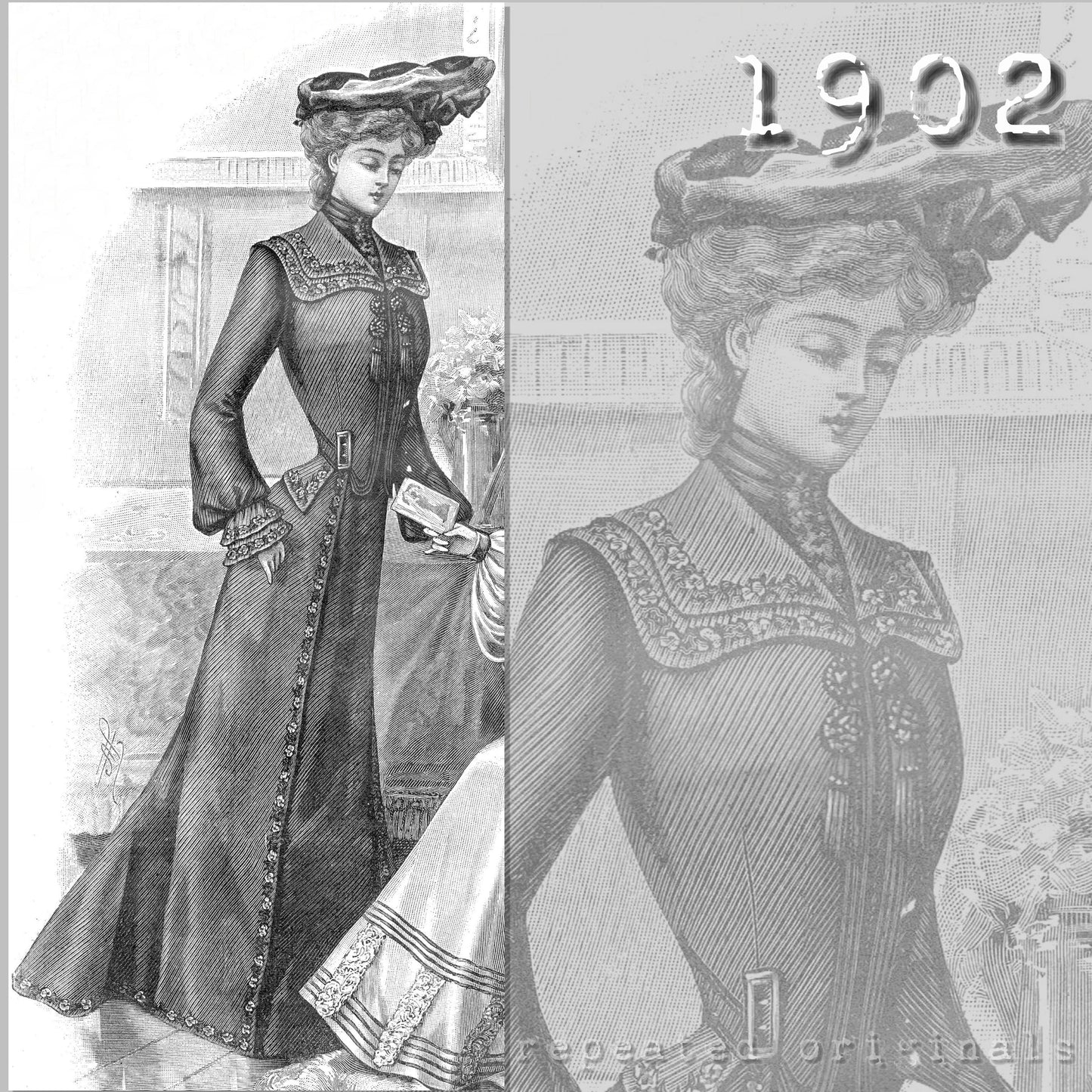 1902 Dress with Three Panel Skirt Sewing Pattern - INSTANT DOWNLOAD PDF