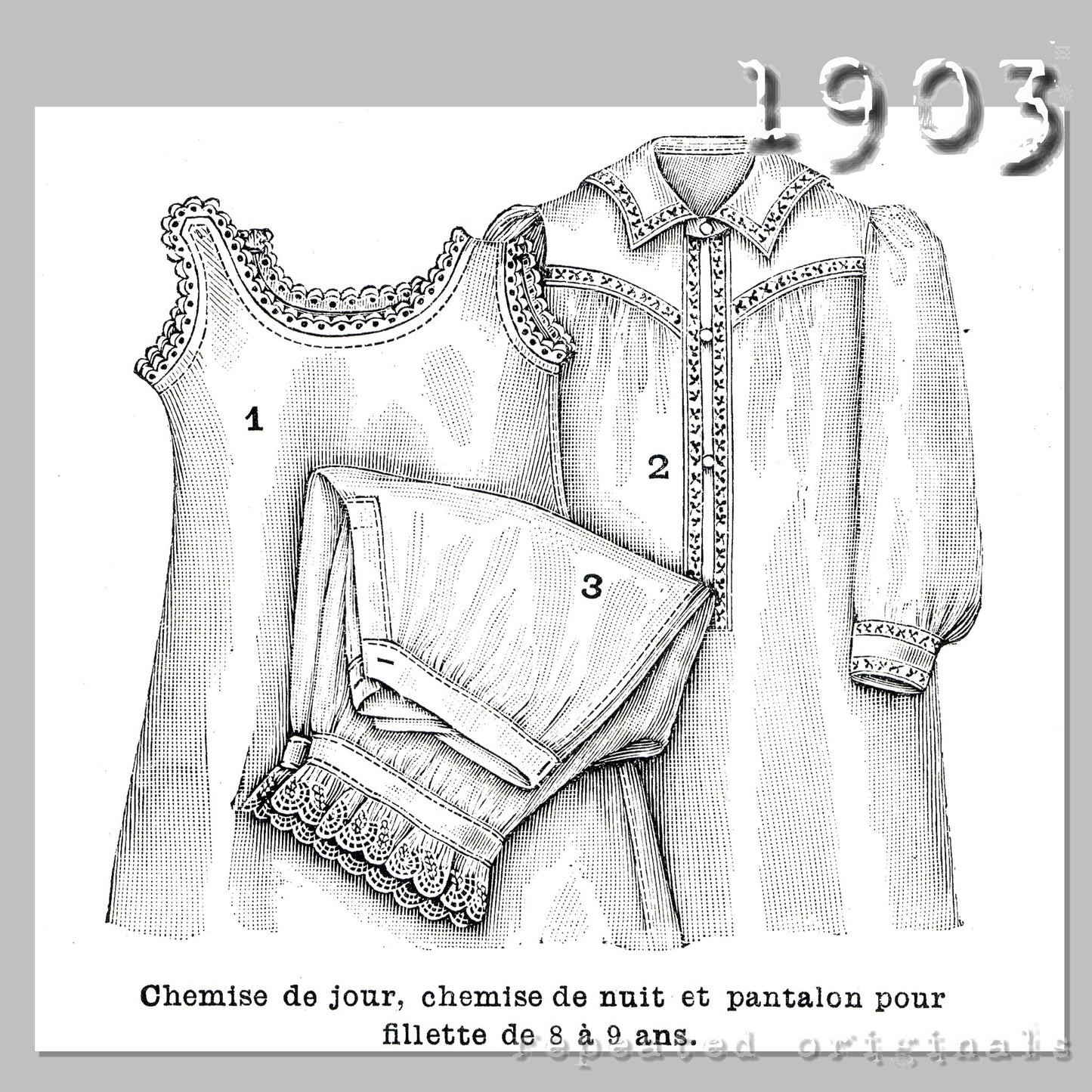 1903 Underwear for Girl 8 to 9 Years Sewing Pattern - INSTANT DOWNLOAD PDF