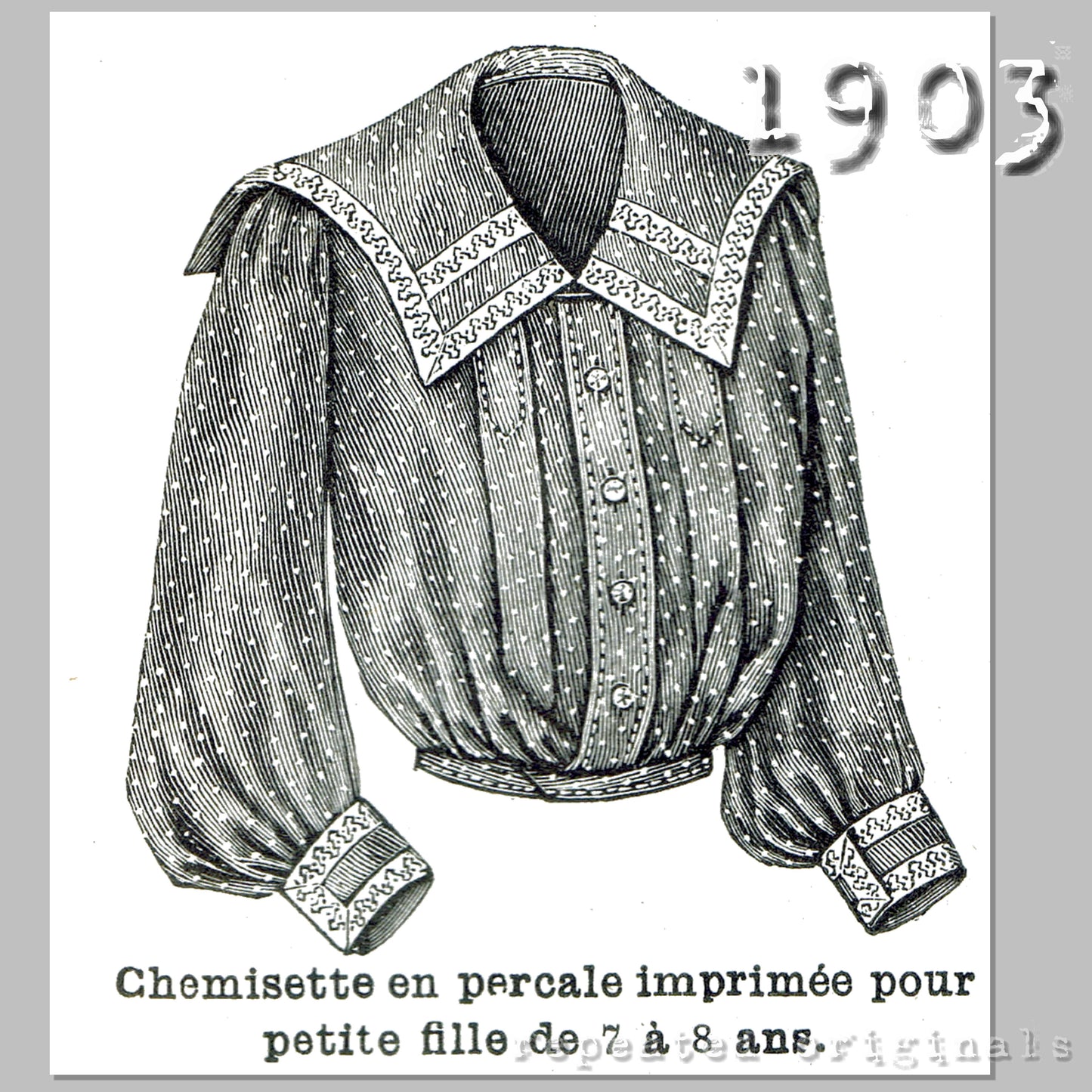 1903 Blouse for a girl 6 to 7 Years Sewing Pattern - INSTANT DOWNLOAD PDF