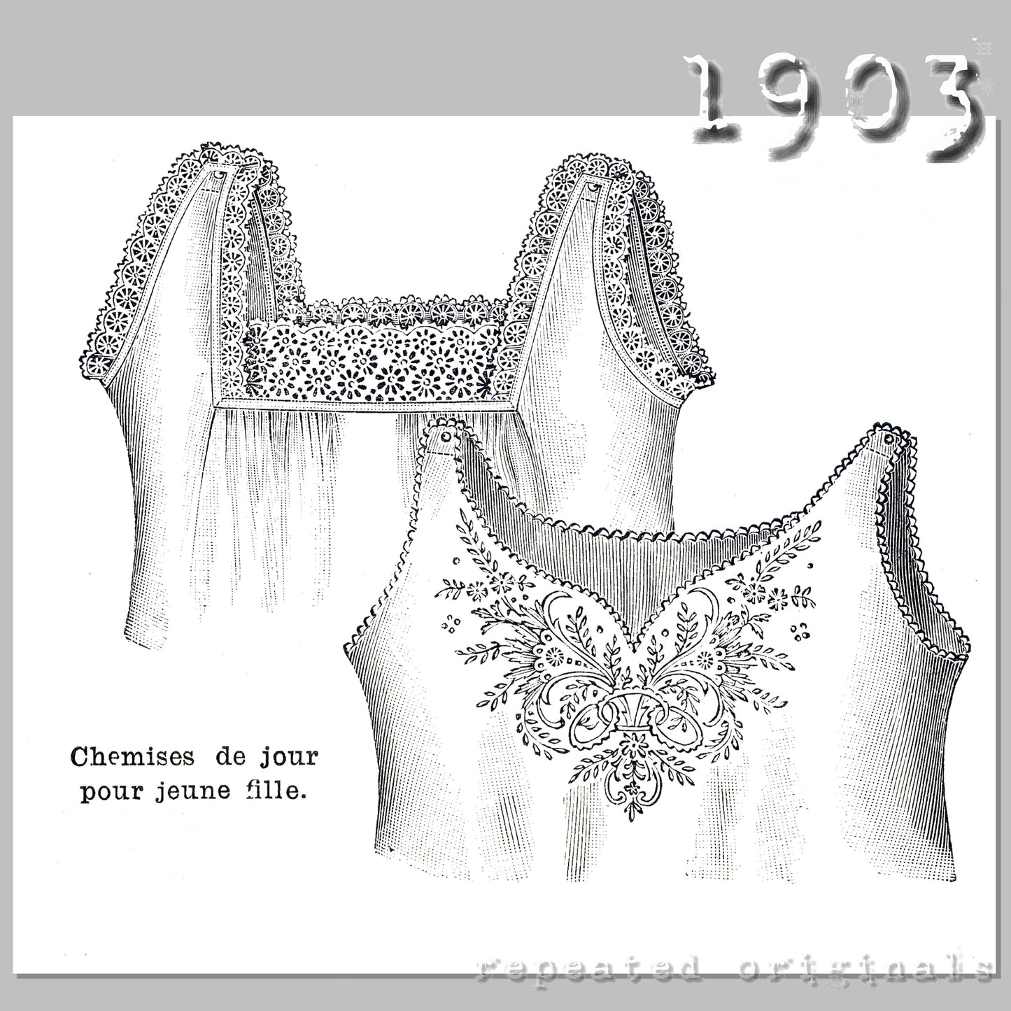 1903 Chemies for Young Ladies Sewing Pattern - INSTANT DOWNLOAD PDF