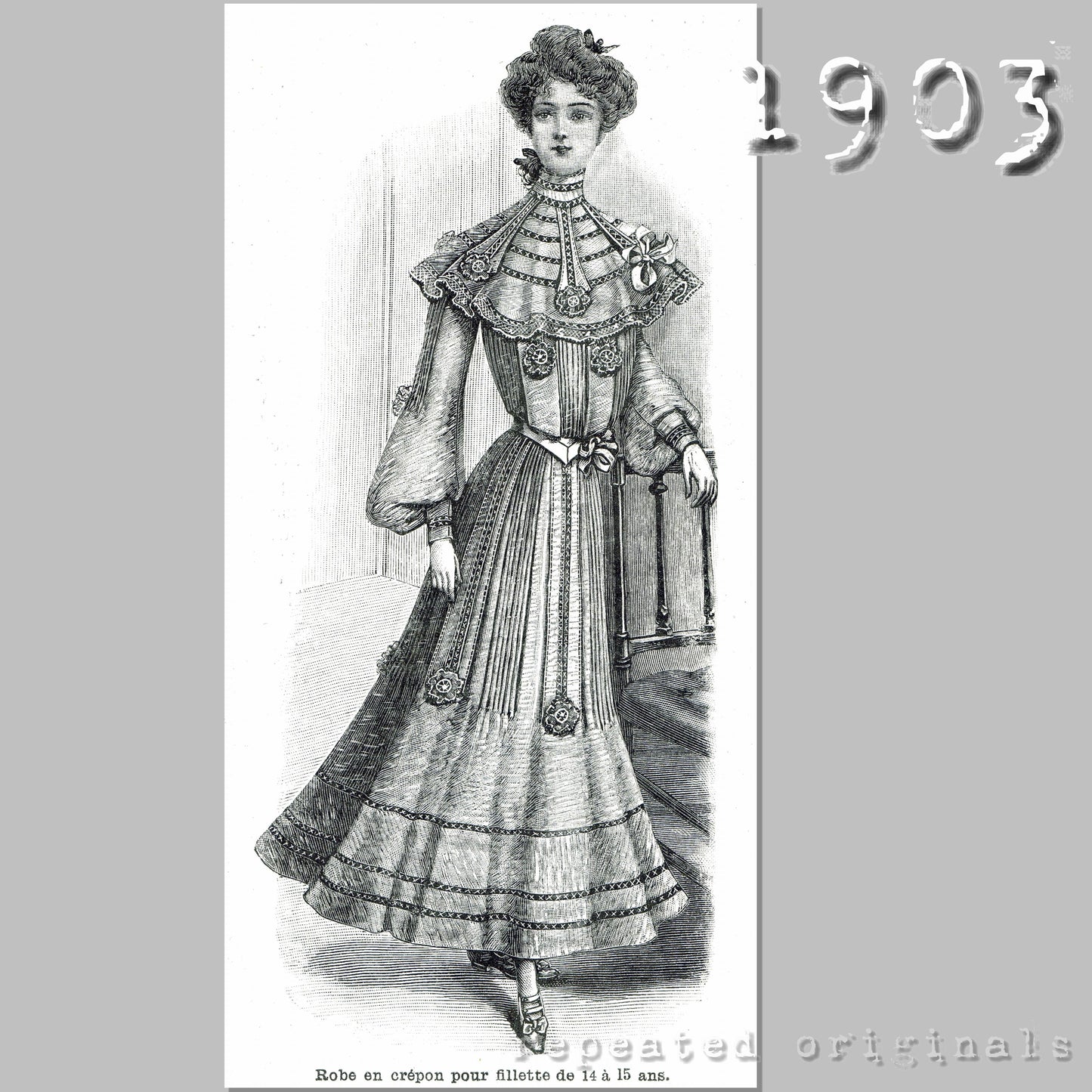 1903 Dress for Girl 14 to 15 Years Sewing Pattern - INSTANT DOWNLOAD PDF
