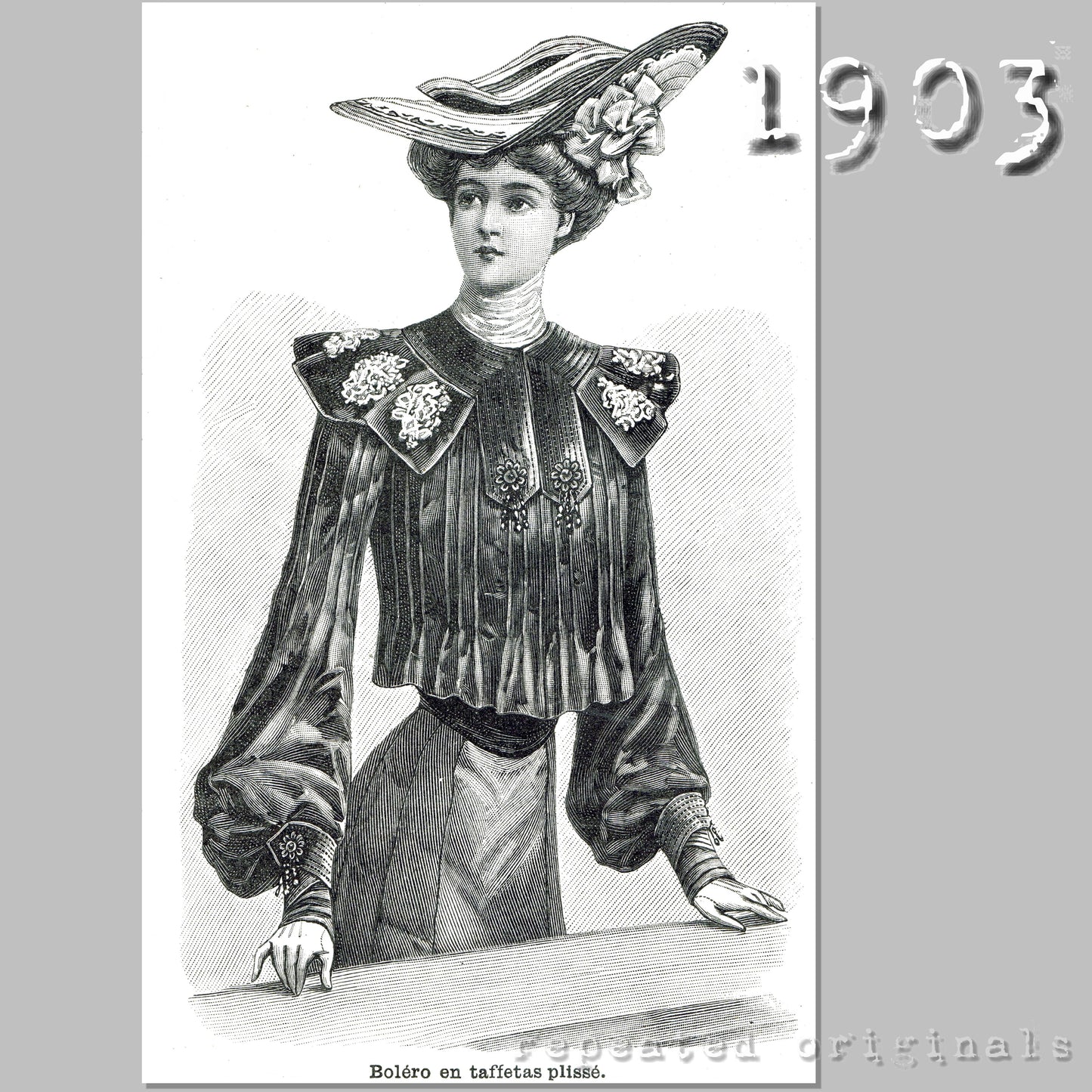 1903 Pleated Taffeta Bolero Jacket Sewing Pattern - INSTANT DOWNLOAD PDF
