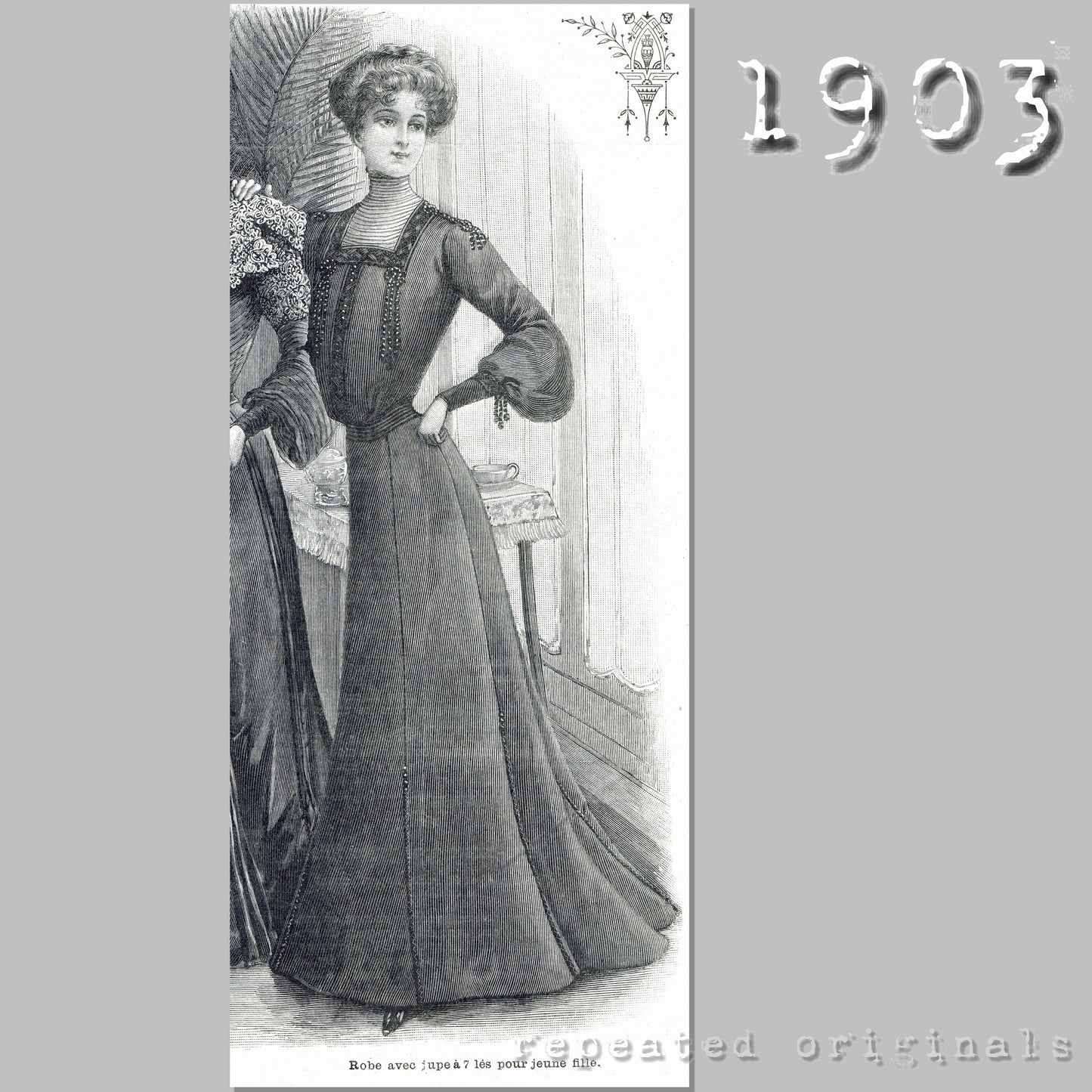 1903 Dress with 7 Panel Skirt Sewing Pattern - INSTANT DOWNLOAD PDF
