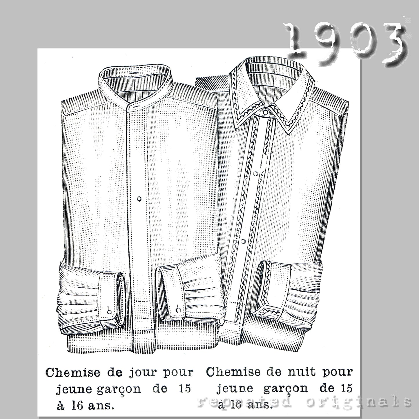 1903 Day and Night Shirts for Young Men 15 to 16 Yrs Sewing Pattern - INSTANT DOWNLOAD PDF