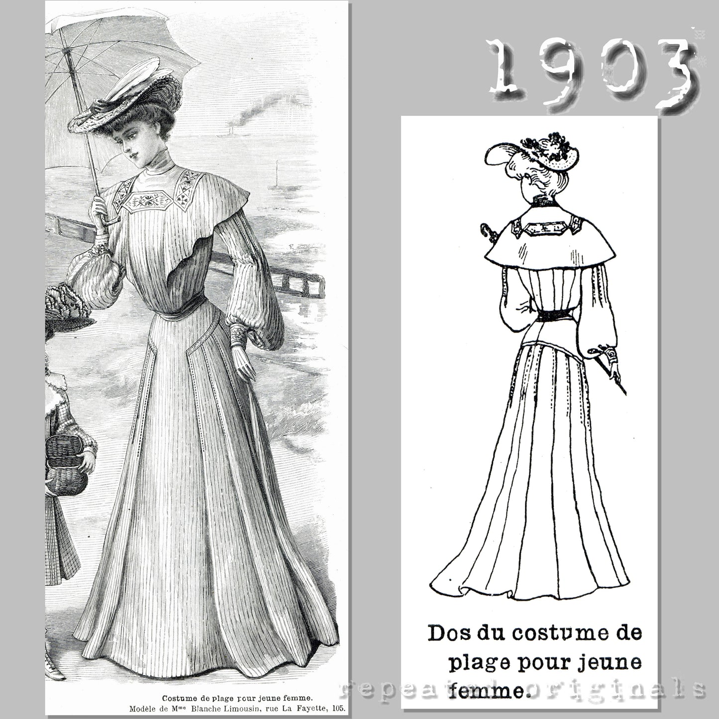 1903 Beach Dress Sewing Pattern - INSTANT DOWNLOAD PDF