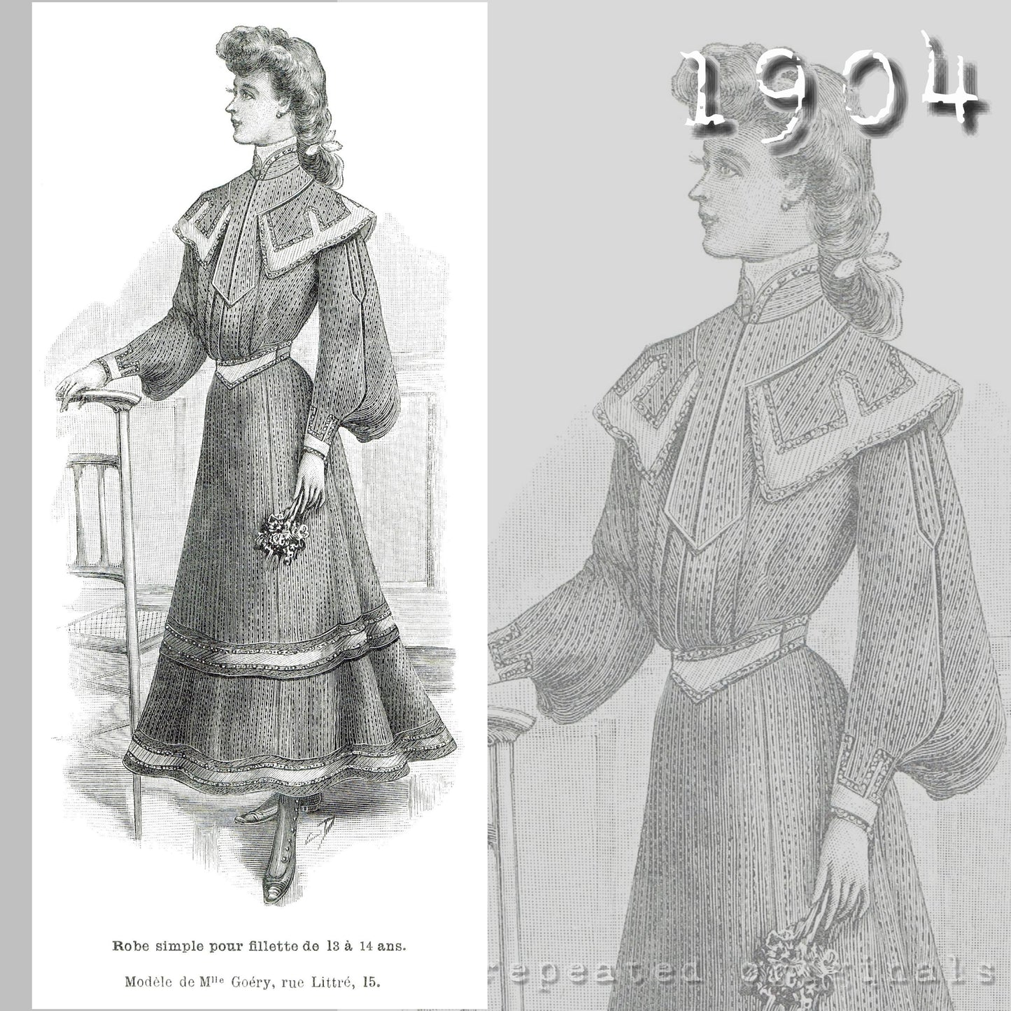 1904 Dress for Girl 13-14 Years Sewing Pattern - INSTANT DOWNLOAD PDF