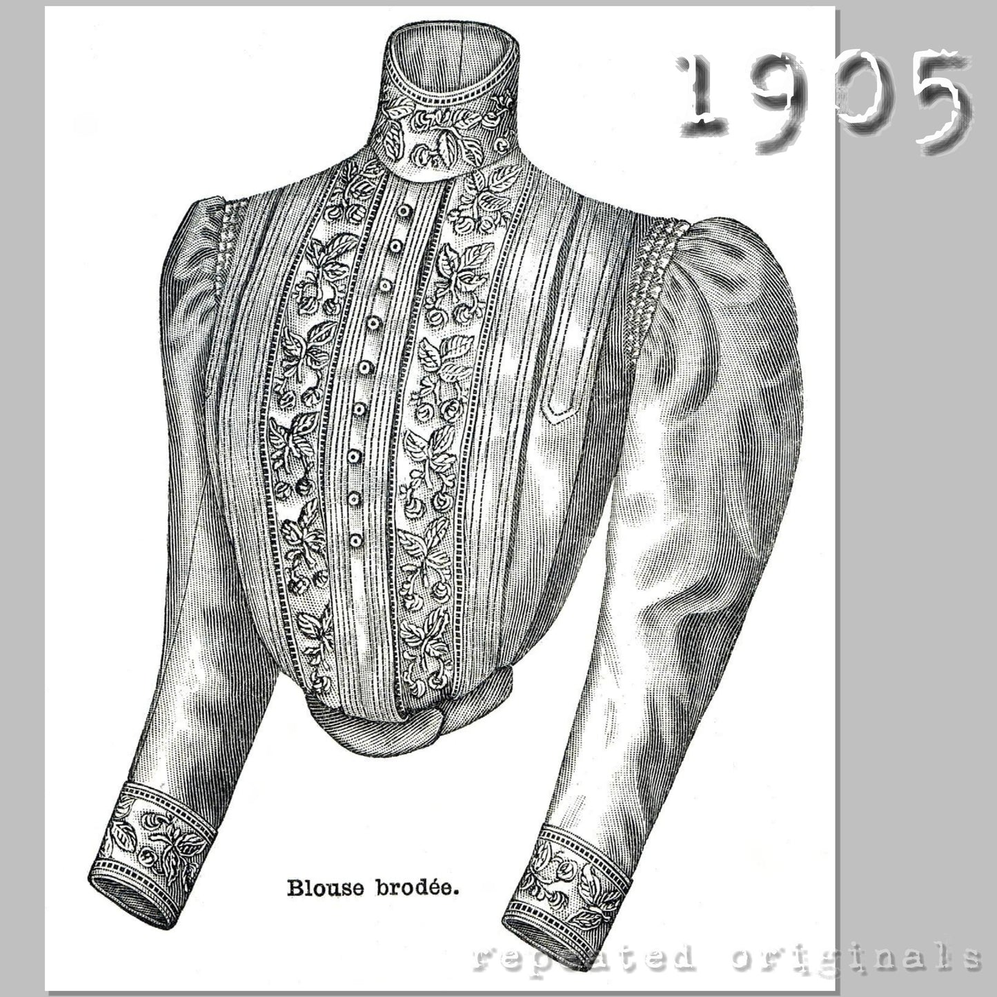 1905 Embroidered Blouse Sewing Pattern - INSTANT DOWNLOAD PDF