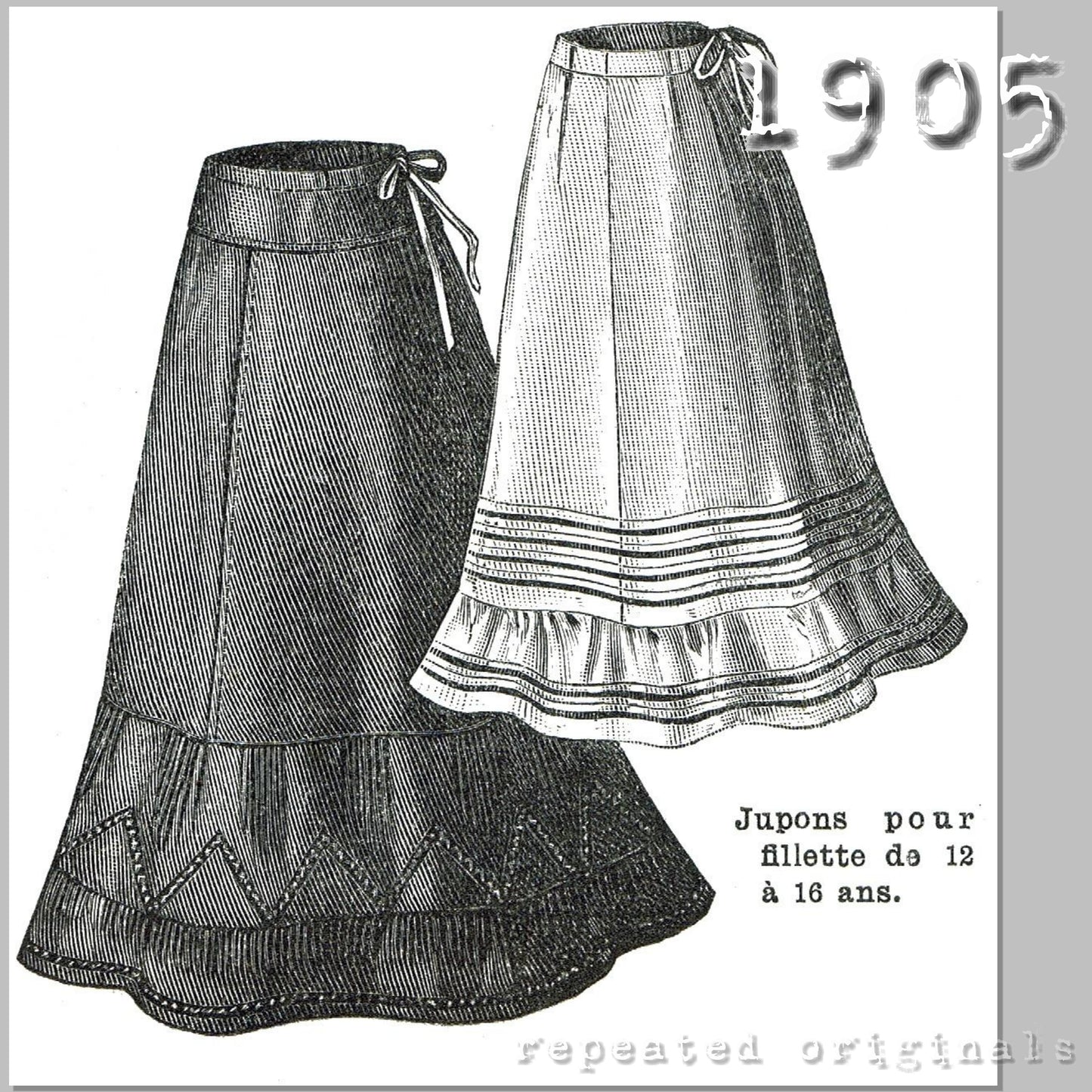 1905 Petticoats for Girls 12 - 16 years Sewing Pattern - INSTANT DOWNLOAD PDF