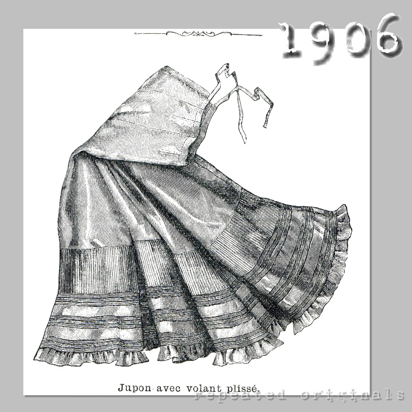 1906 Petticoat with Pleated Flounce Sewing Pattern - INSTANT DOWNLOAD PDF