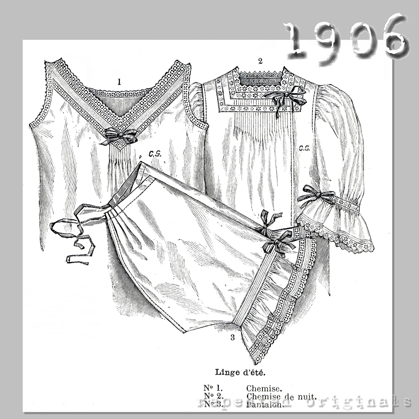1906 Chemise, Drawers and Nightshirt Sewing Pattern - INSTANT DOWNLOAD PDF