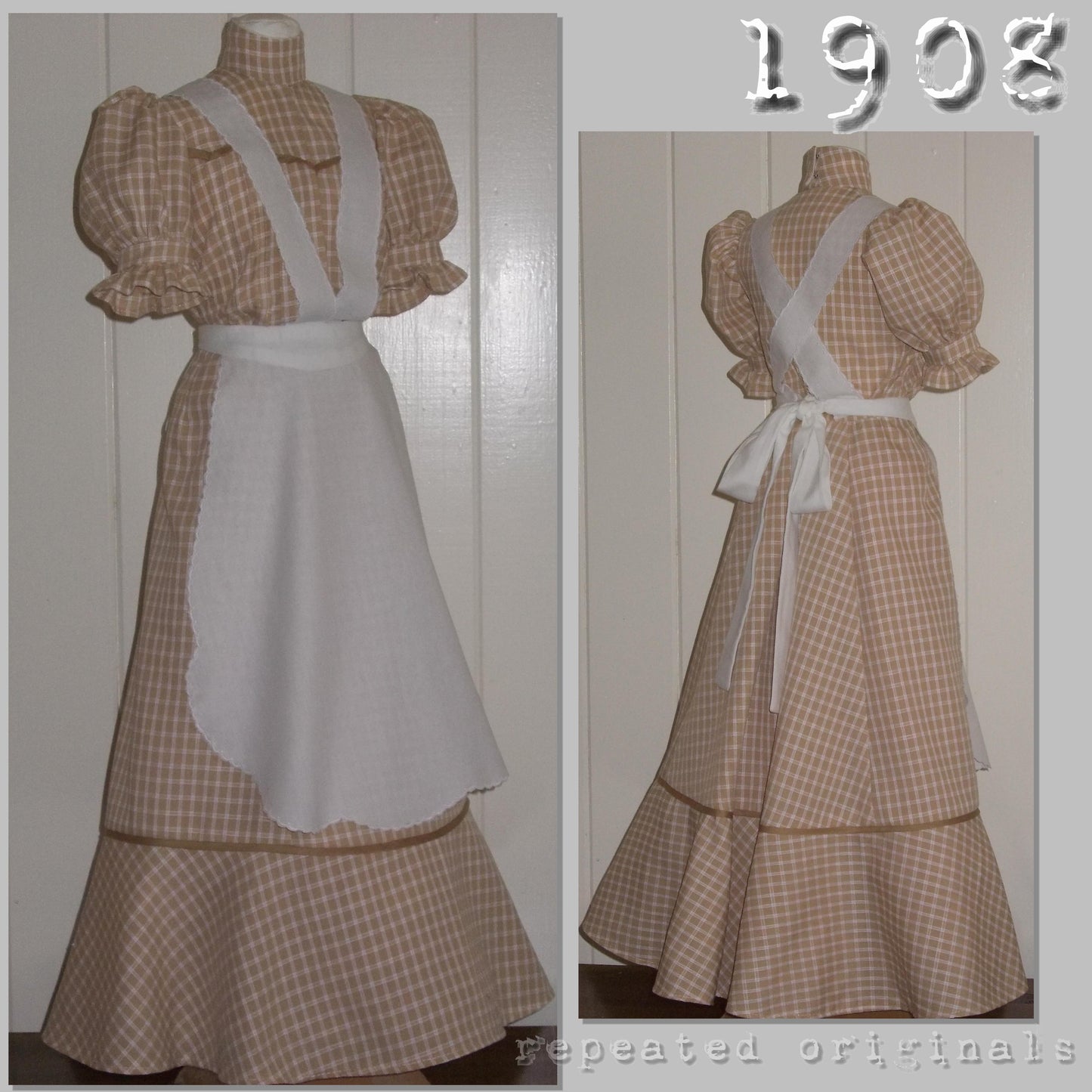 1908 Summer Wash Dress with Apron Sewing Pattern - INSTANT DOWNLOAD PDF