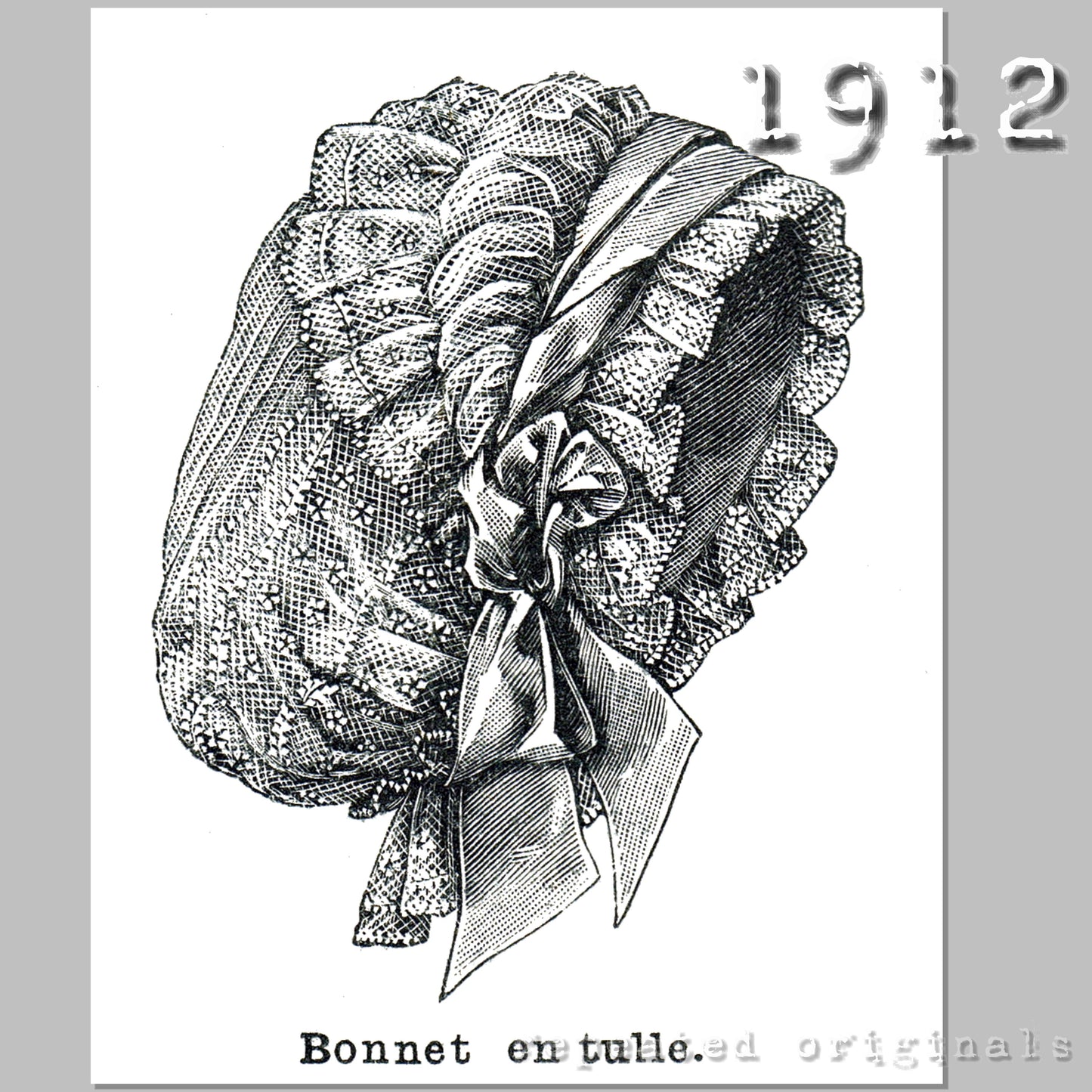1912 Tulle and Embroidery Boudoir Caps Sewing Pattern - INSTANT DOWNLOAD PDF