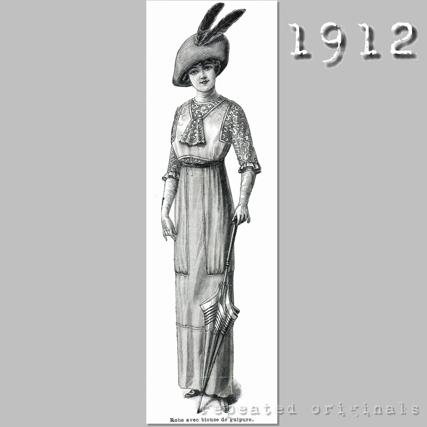 1912 Dress with Guipure Blouse Sewing Pattern - INSTANT DOWNLOAD PDF