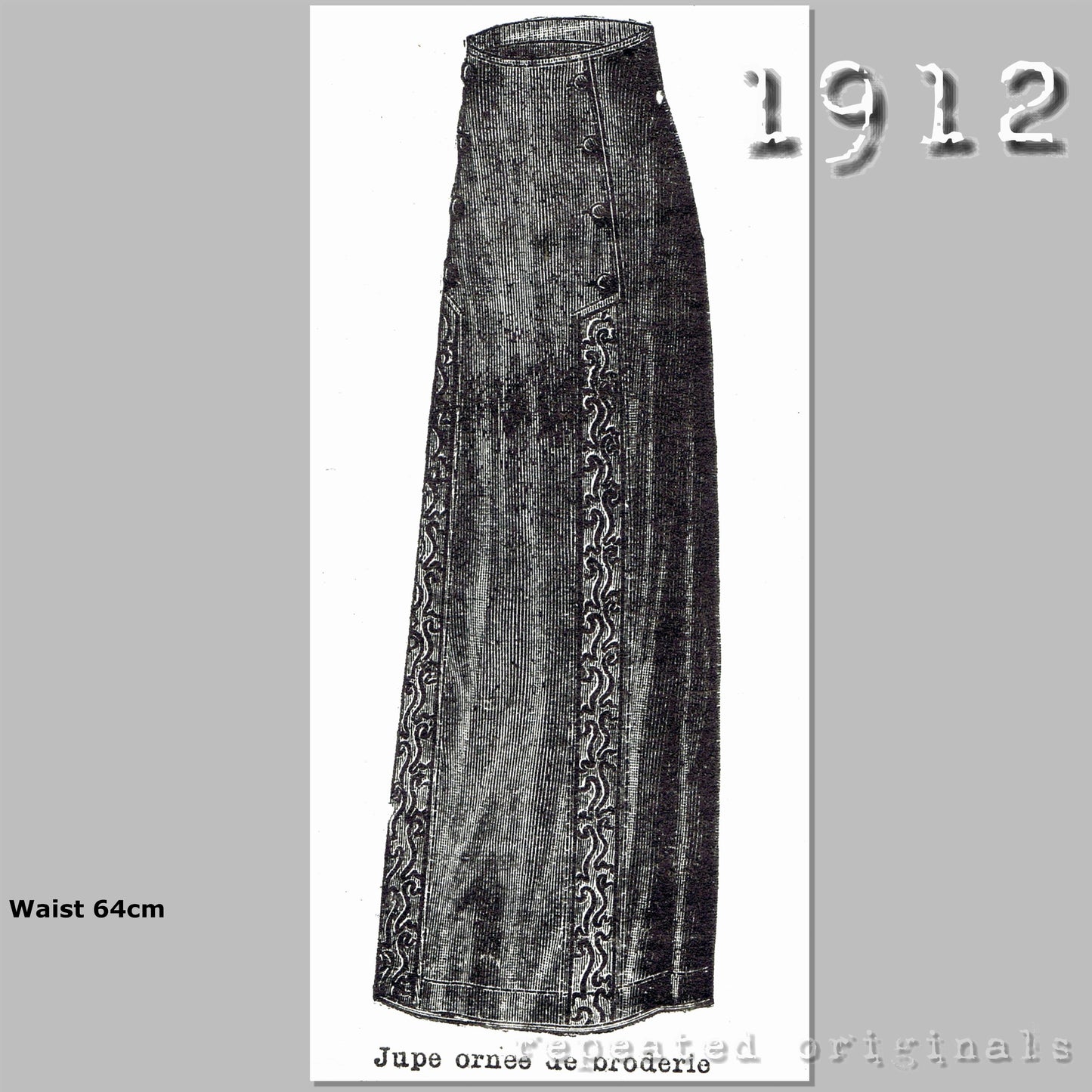 1912 Skirt with Embroidery (Waist 64cm) Sewing Pattern - INSTANT DOWNLOAD PDF