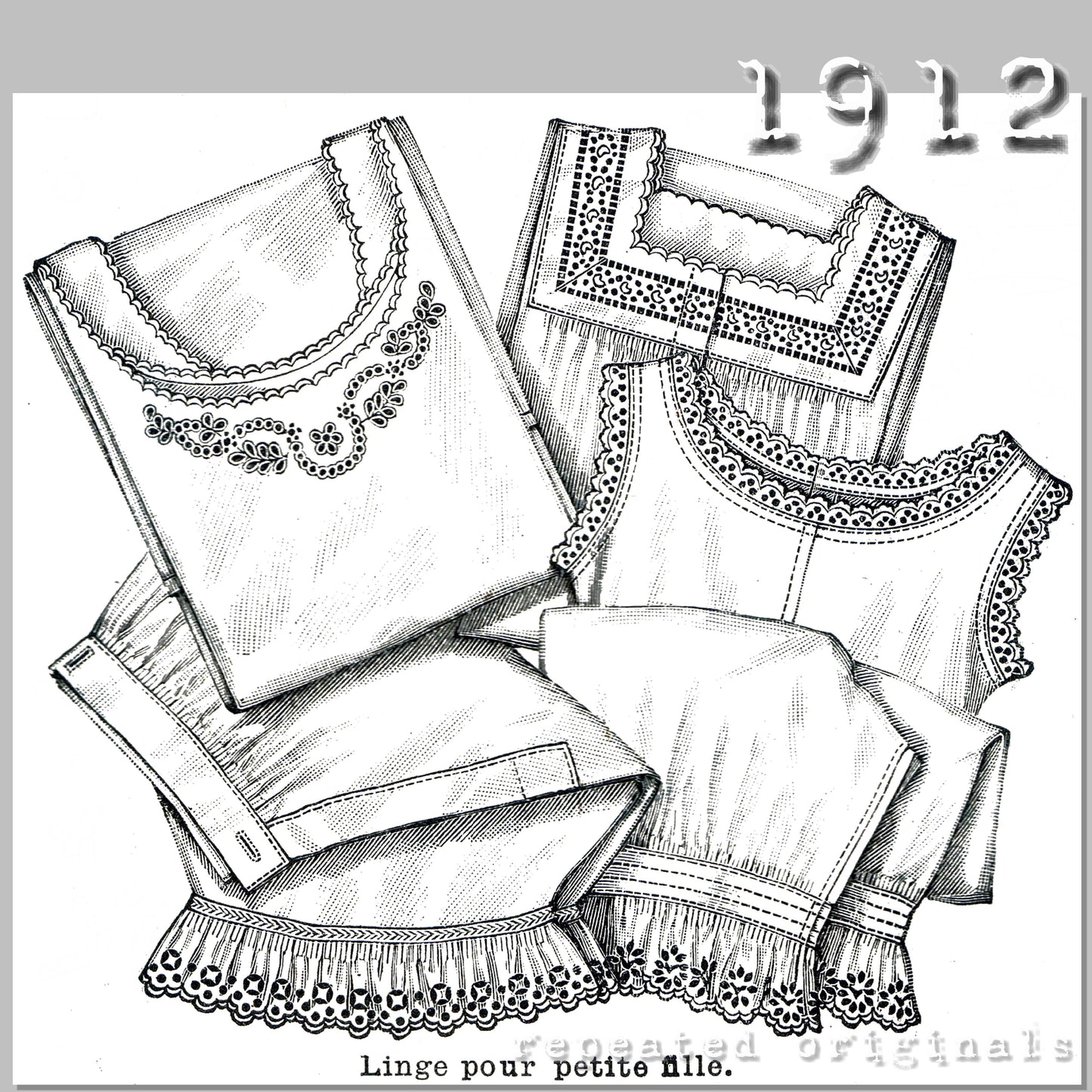 1912 Underwear for Girls 8 - 10 Years Sewing Pattern - INSTANT DOWNLOAD PDF