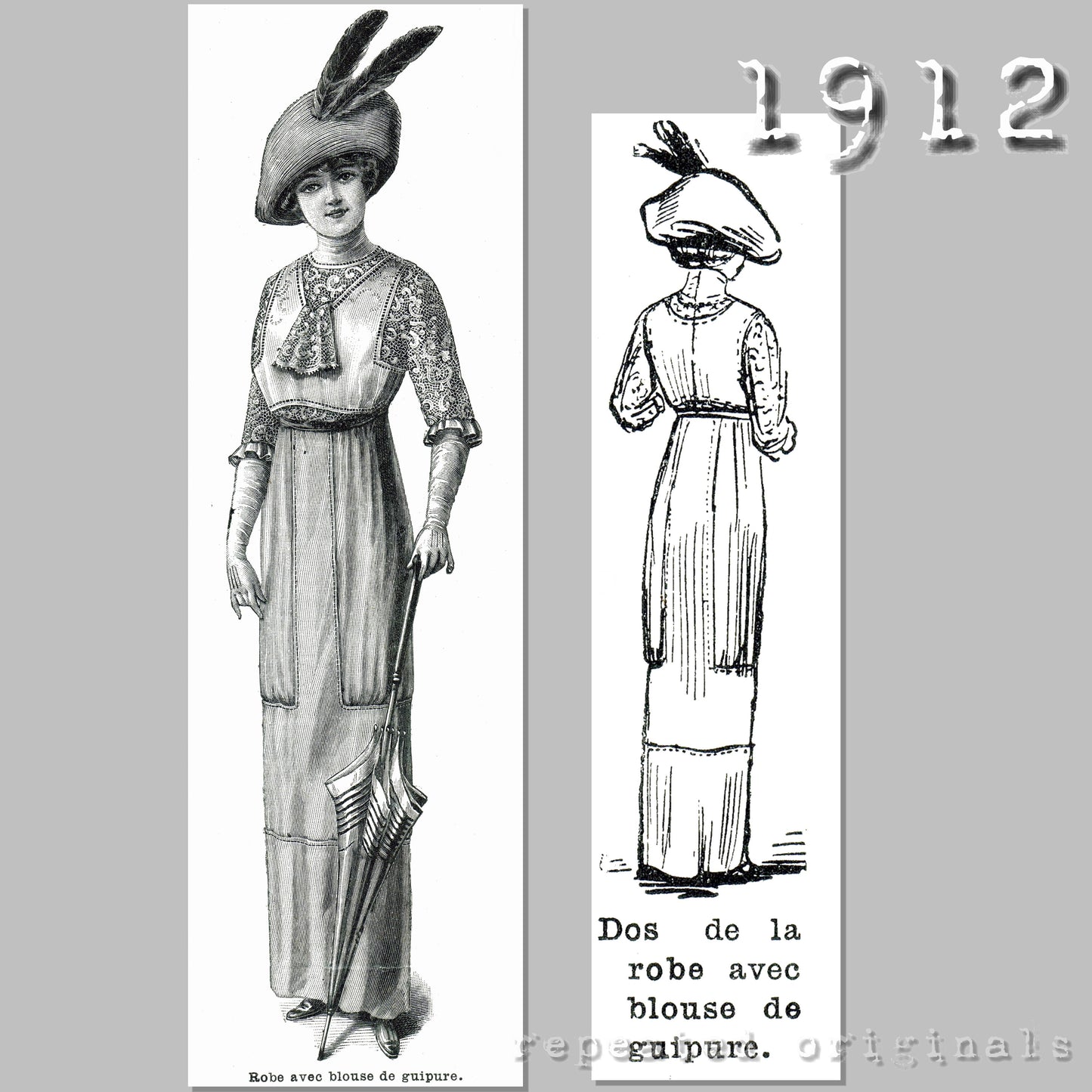 1912 Dress with Guipure Blouse Sewing Pattern - INSTANT DOWNLOAD PDF