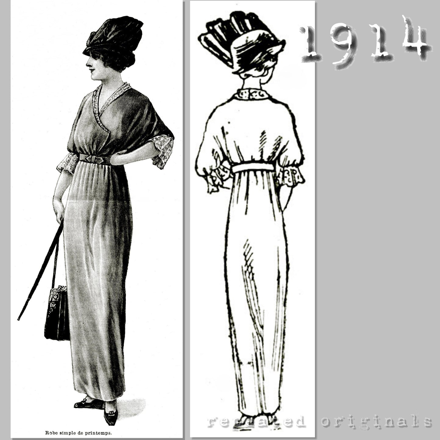 1914 Simple Spring Dress (Bust 90cm) Sewing Pattern - INSTANT DOWNLOAD PDF