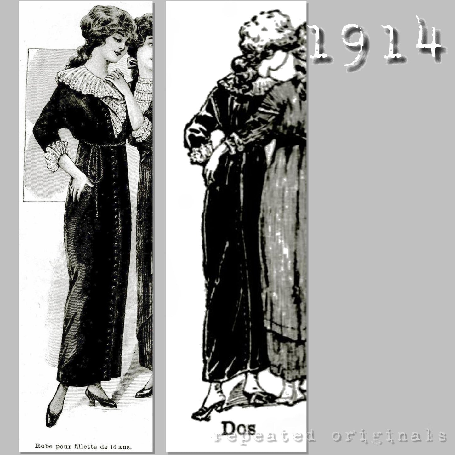 1914 Girls Velvet Dress (Bust 88cm) Sewing Pattern - INSTANT DOWNLOAD PDF
