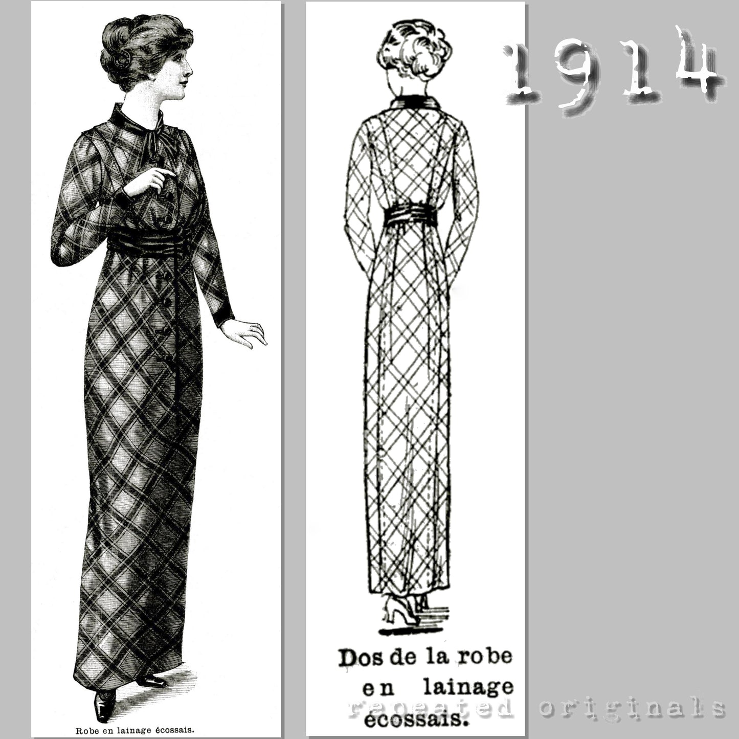 1914 Tartan Wool Dress Sewing Pattern - INSTANT DOWNLOAD PDF